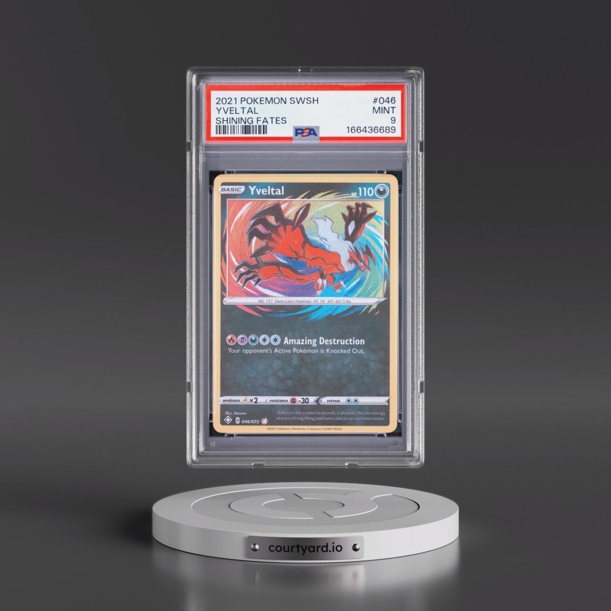 2021 Pokémon Sword & Shield Shining Fates #046 Yveltal (PSA 9 MINT)
