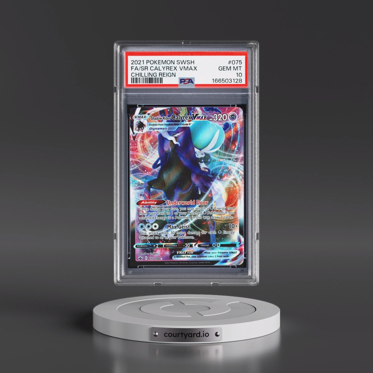 2021 Pokémon Sword & Shield Chilling Reign #075 Shadow Rider Calyrex Vmax - Full Art (PSA 10 GEM MINT)