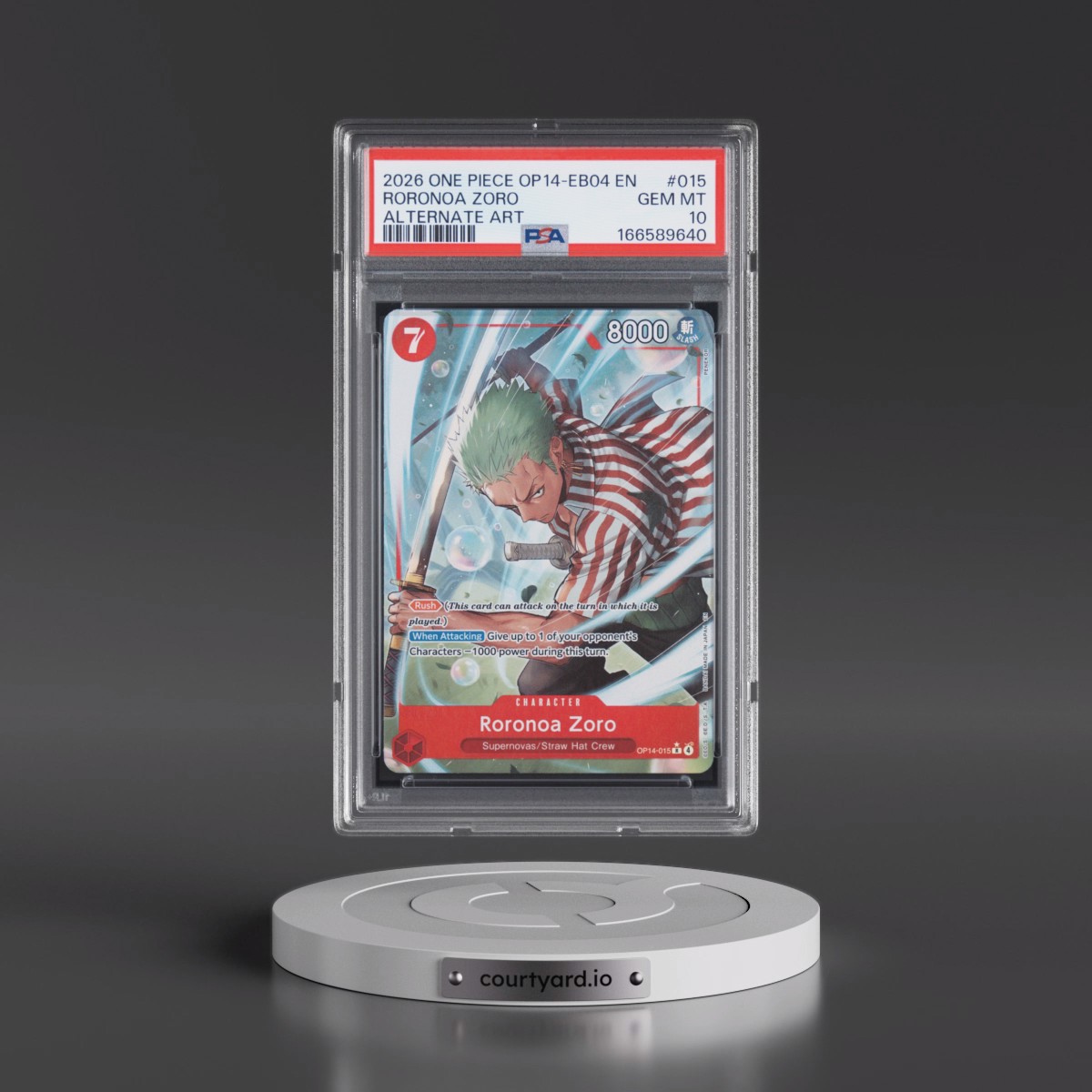 2026 One Piece OP14-EB04-the Azure Sea's Seven Roronoa Zoro - Alternate Art #015 PSA 10