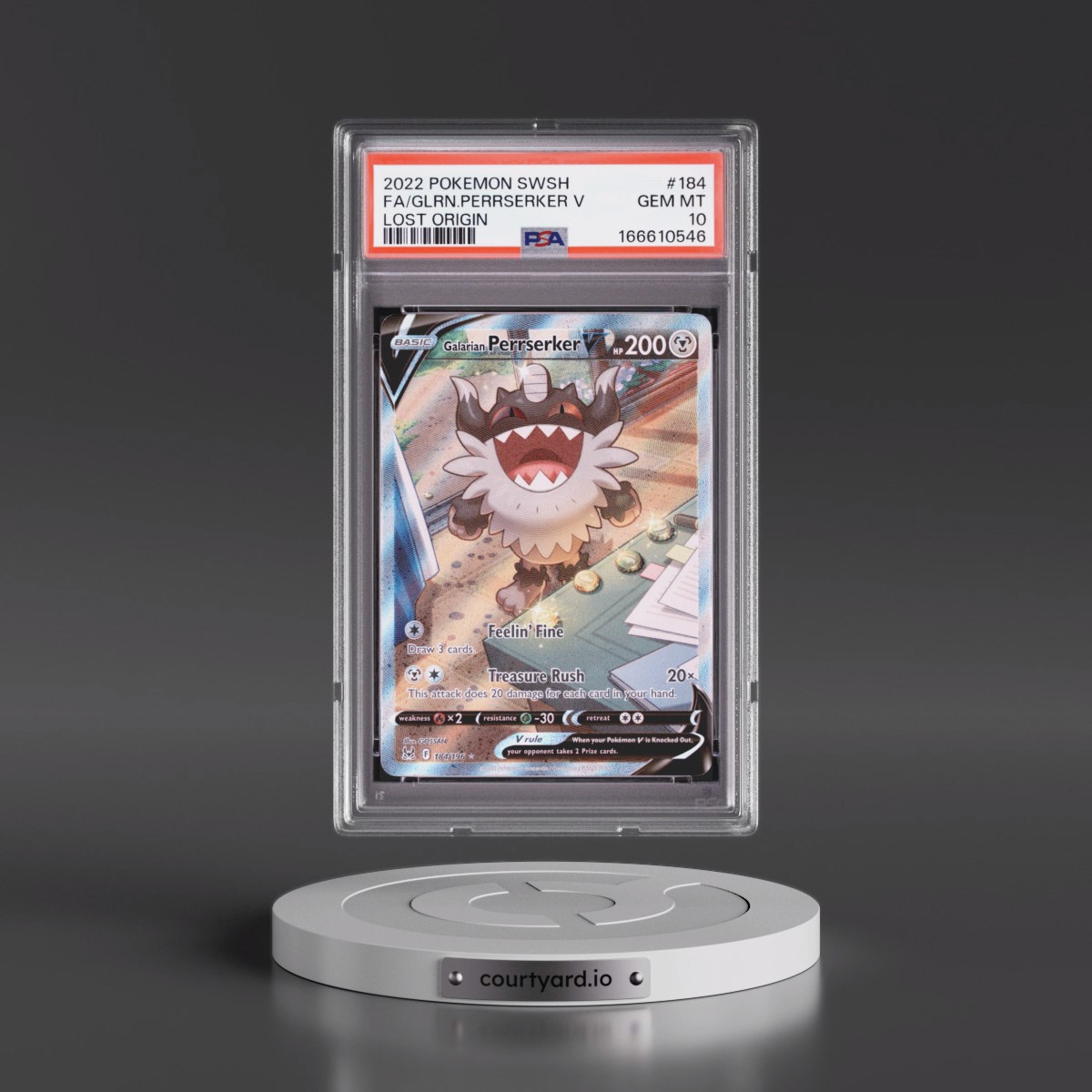 2022 Pokémon Sword & Shield Lost Origin Galarian Perrserker V - Holo Full Art #184 PSA 10
