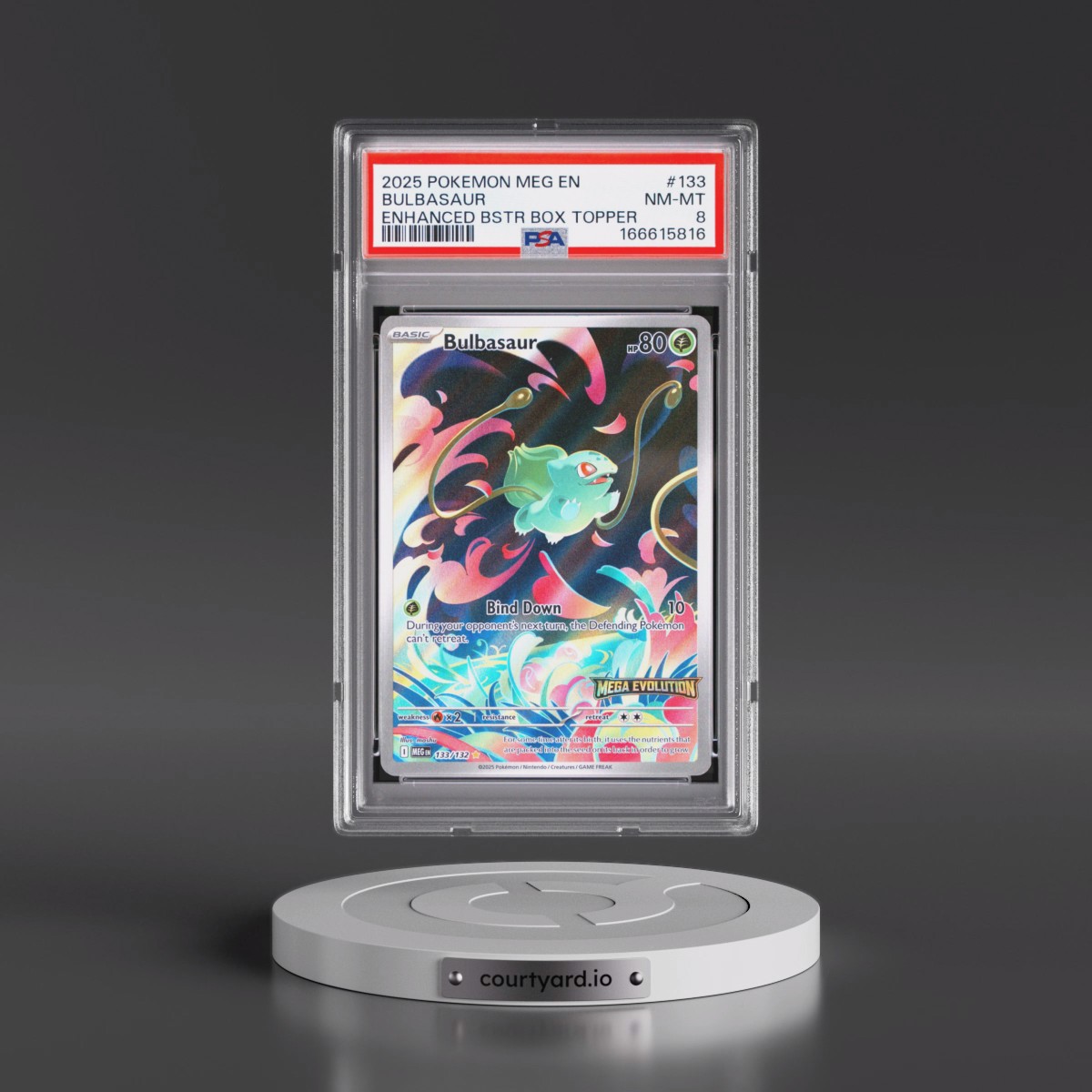 2025 Pokémon Meg EN-Mega Evolution #133 Bulbasaur - Enhanced Booster Box Topper (PSA 8 NM-MT)