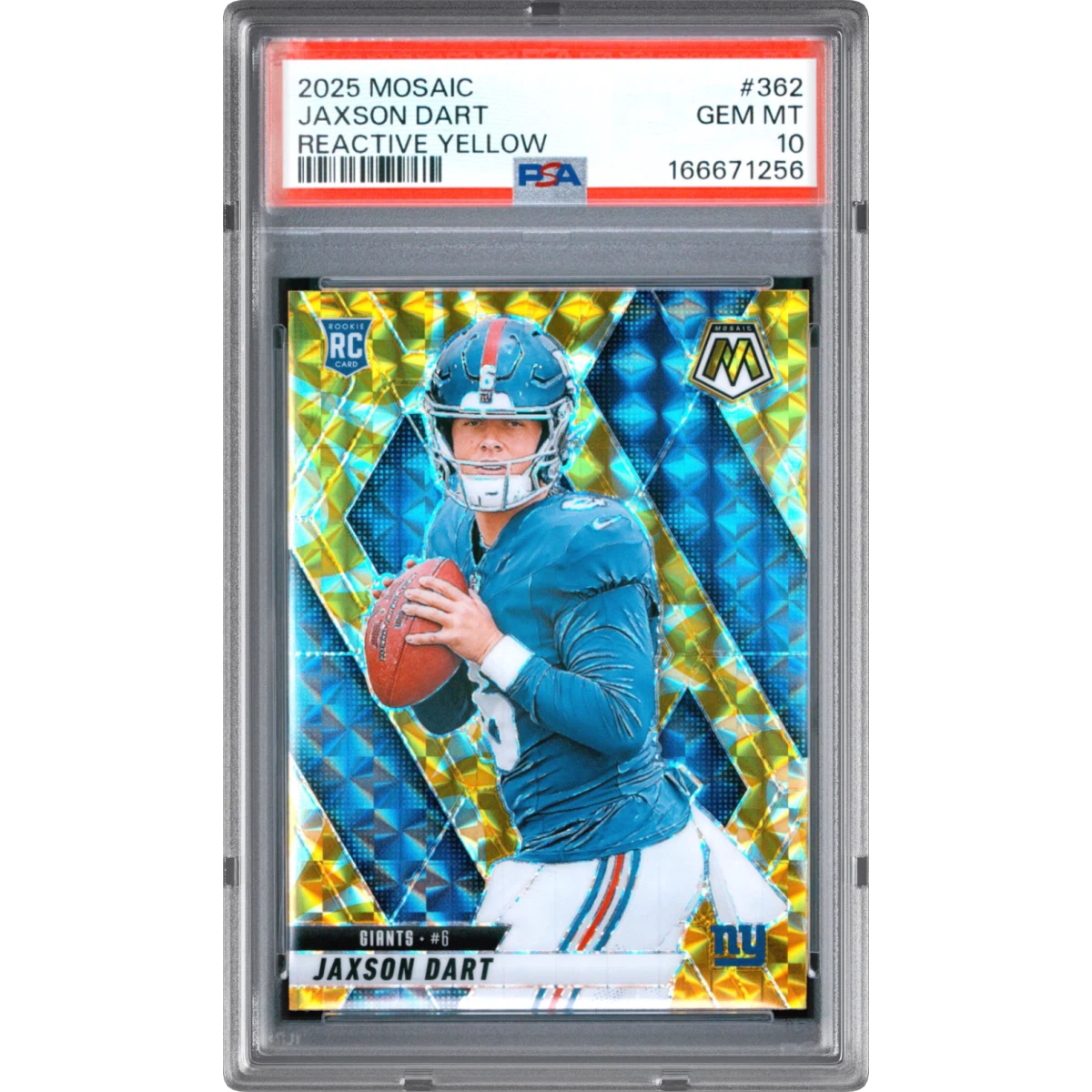 2025 Panini Mosaic #362 Jaxson Dart - Reactive Yellow (PSA 10 GEM MINT)