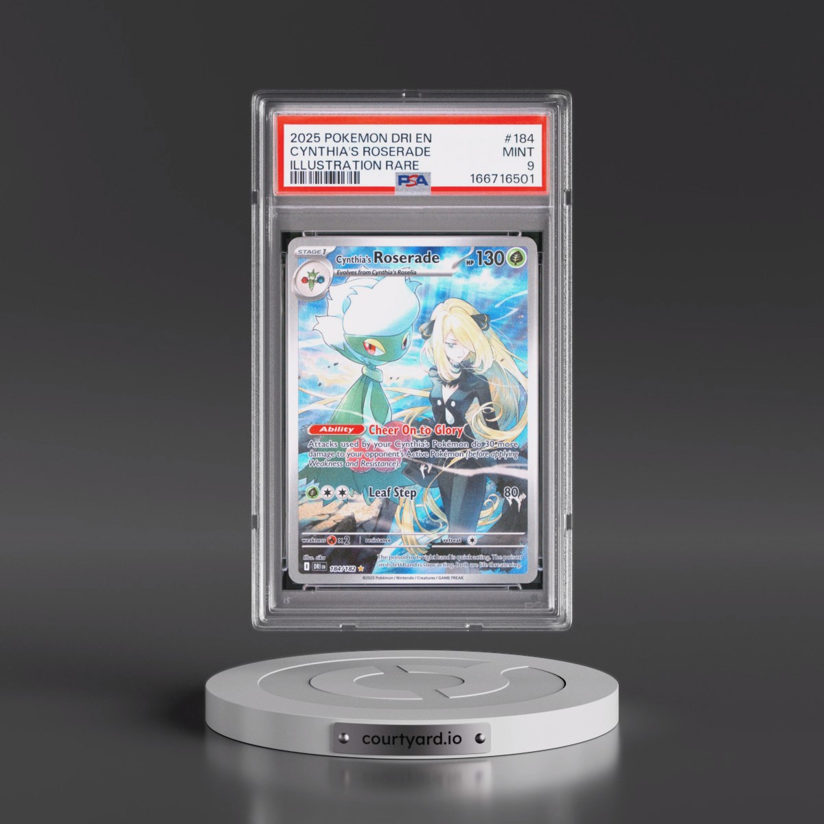 2025 Pokémon Dri EN-Destined Rivals #184 Cynthia's Roserade - Illustration Rare (PSA 9 MINT)