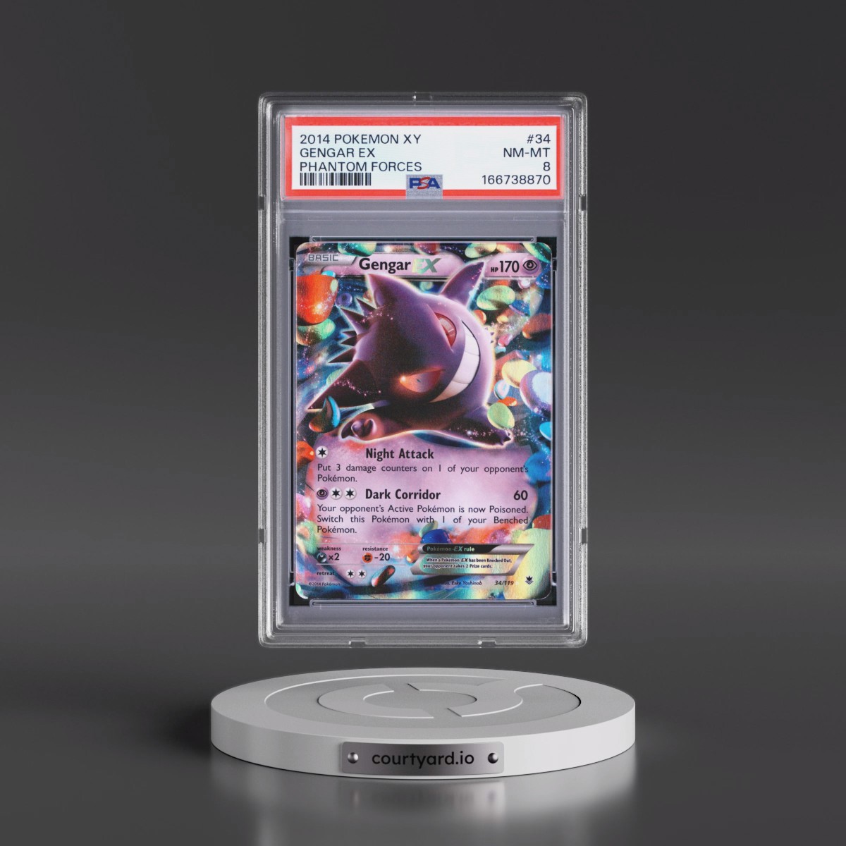 2014 Pokémon XY Phantom Forces #34 Gengar EX - Holo (PSA 8 NM-MT)