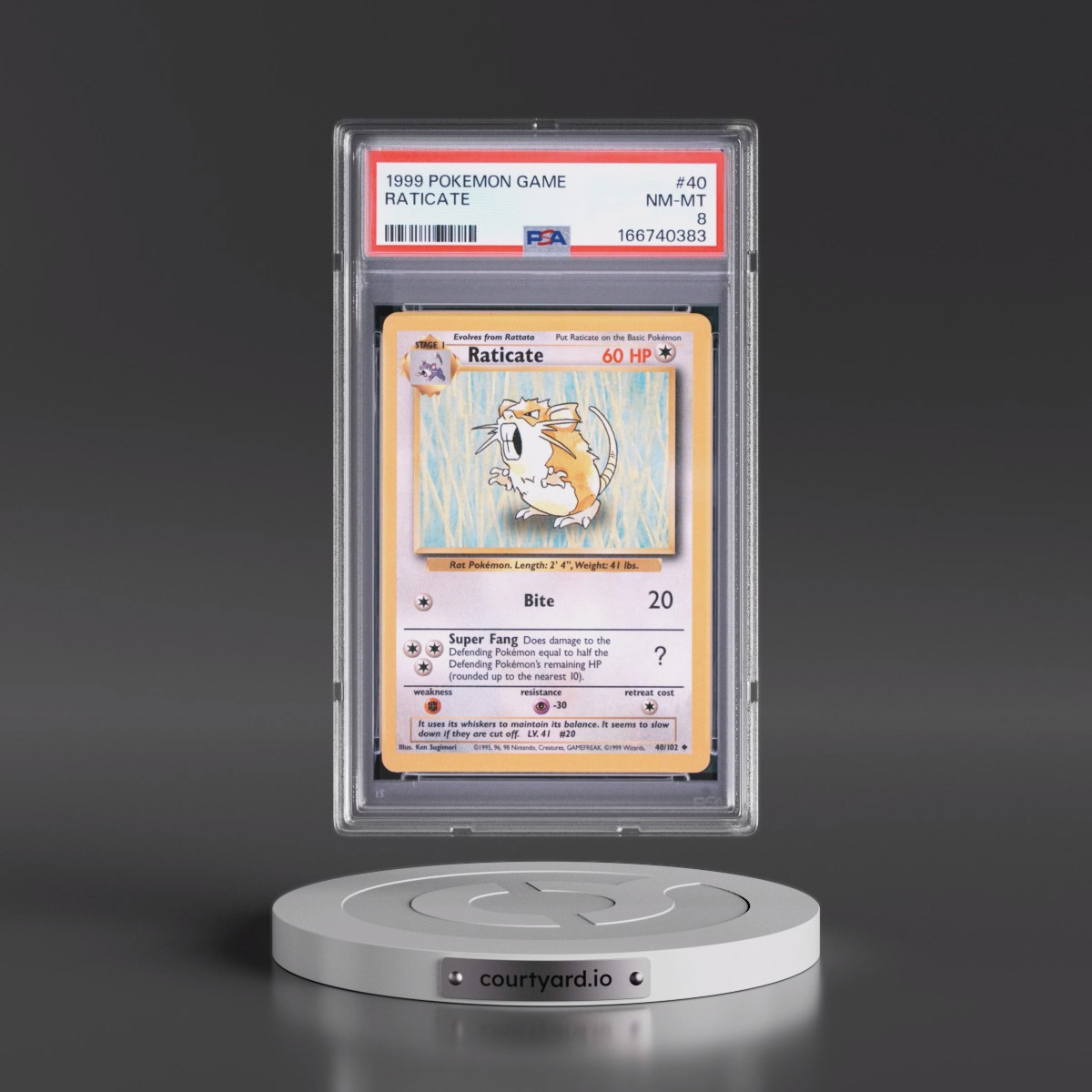 1999 Pokémon Game #40 Raticate (PSA 8 NM-MT)