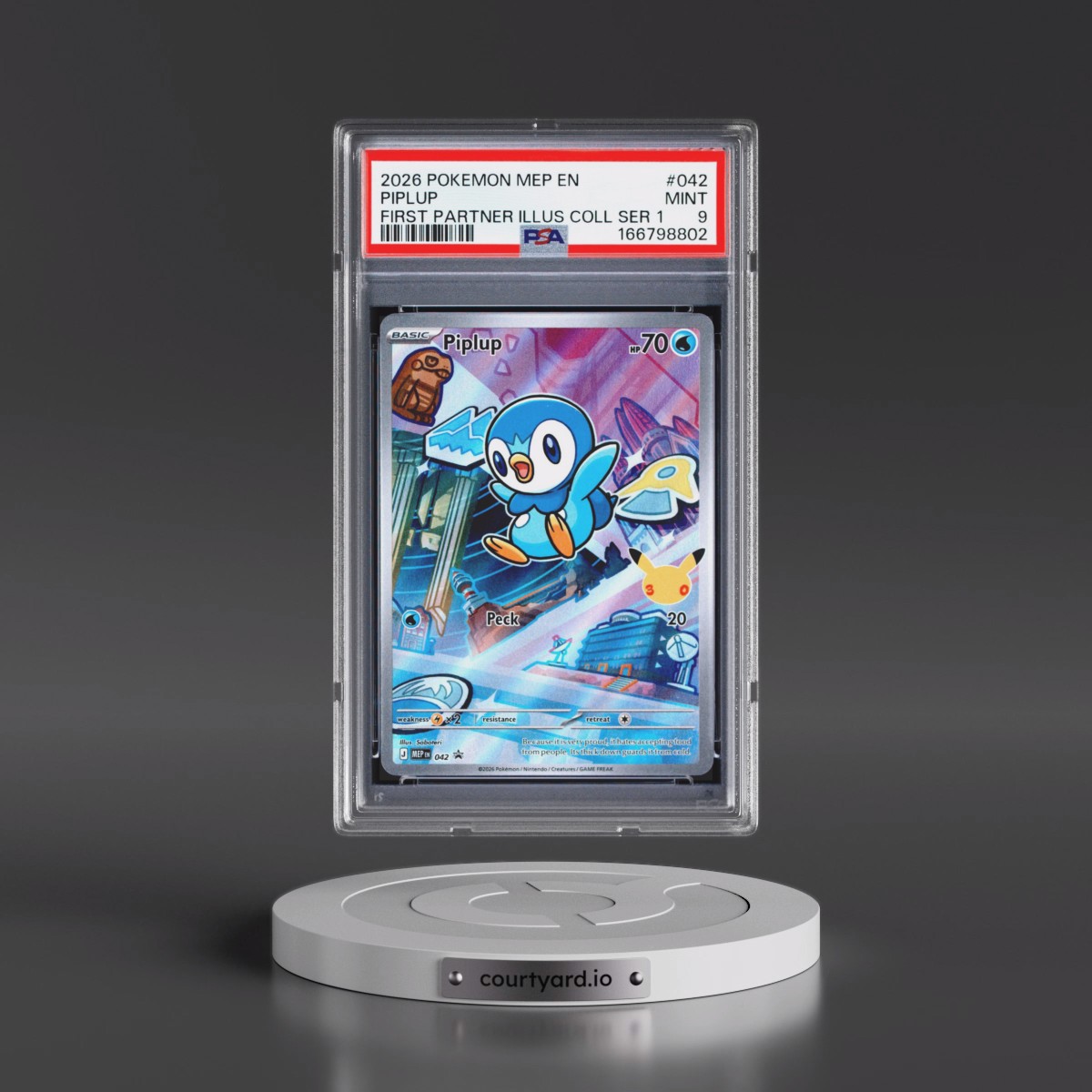 2026 Pokémon Mep EN-Me Black Star Promo #042 Piplup - First Partner Illustration Collection Series 1 (PSA 9 MINT)