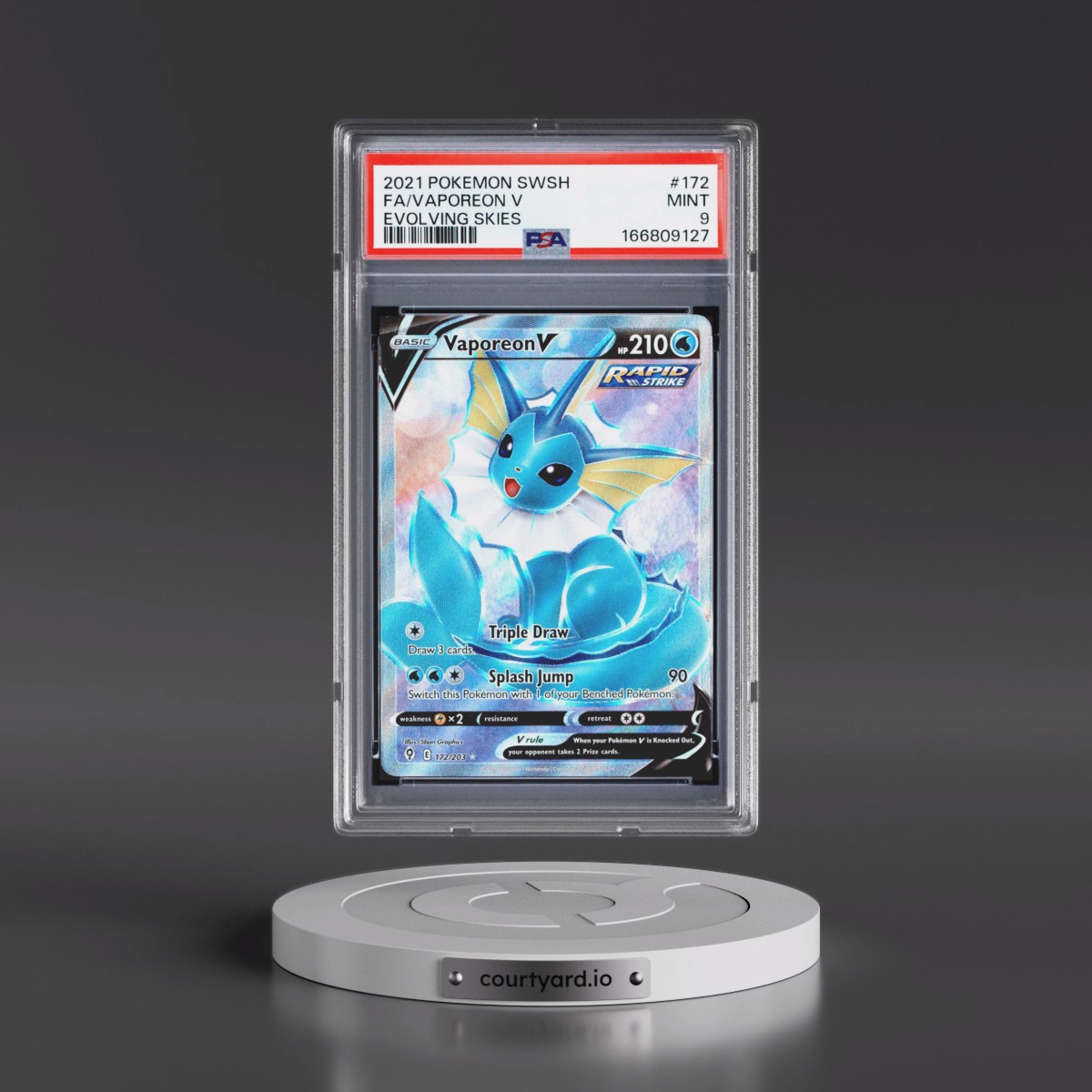 2021 Pokémon Sword & Shield Evolving Skies #172 Vaporeon V - Holo Full Art (PSA 9 MINT)