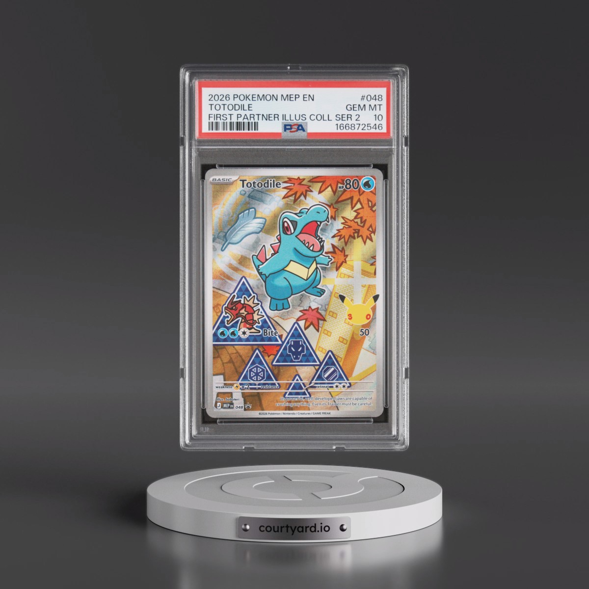 2026 Pokémon Mep EN-Me Black Star Promo #048 Totodile - First Partner Illustration Collection Series 2 (PSA 10 GEM MINT)