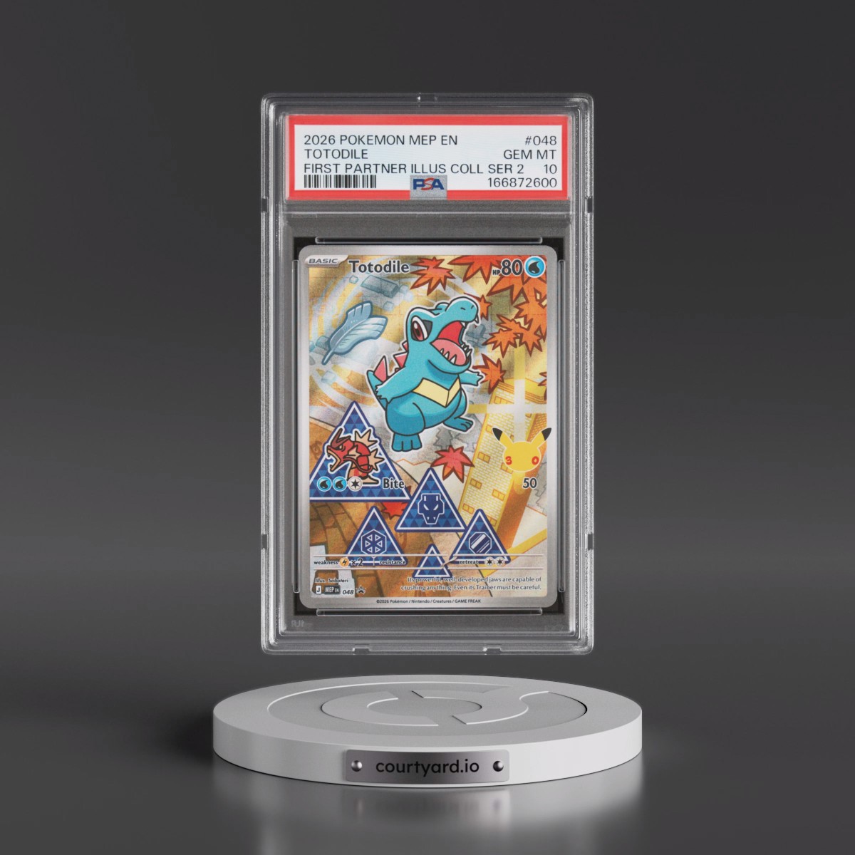 2026 Pokémon Mep EN-Me Black Star Promo #048 Totodile - First Partner Illustration Collection Series 2 (PSA 10 GEM MINT)