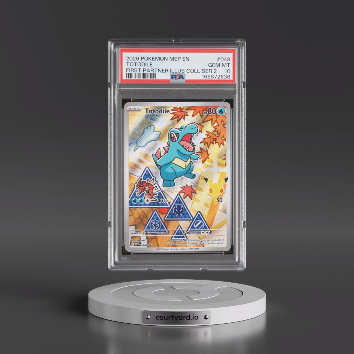 2026 Pokémon Mep EN-Me Black Star Promo #048 Totodile - First Partner Illustration Collection Series 2 (PSA 10 GEM MINT)