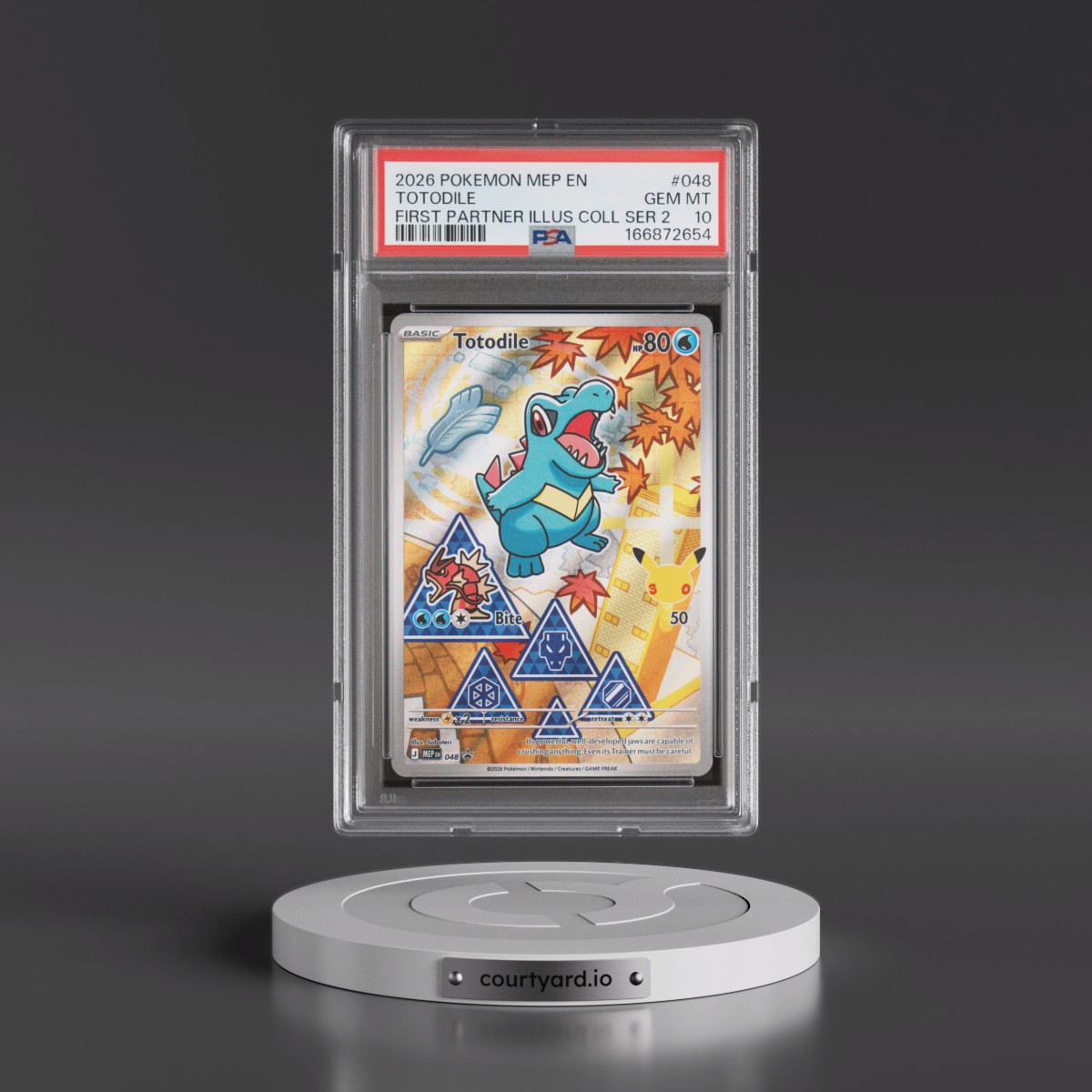 2026 Pokémon Mep EN-Me Black Star Promo #048 Totodile - First Partner Illustration Collection Series 2 (PSA 10 GEM MINT)