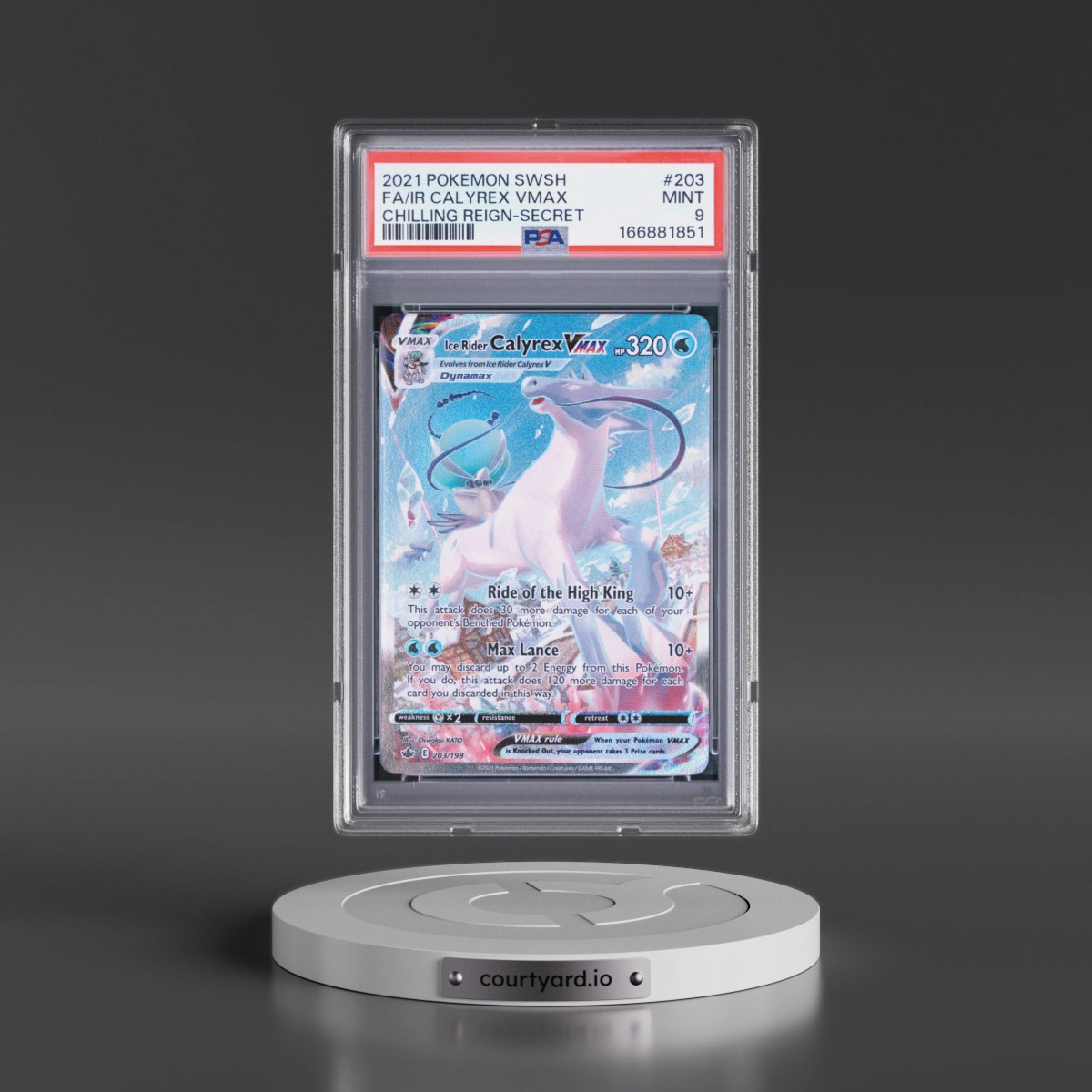 2021 Pokémon Sword & Shield Chilling Reign #203 Ice Rider Calyrex Vmax - Full Art Secret (PSA 9 MINT)