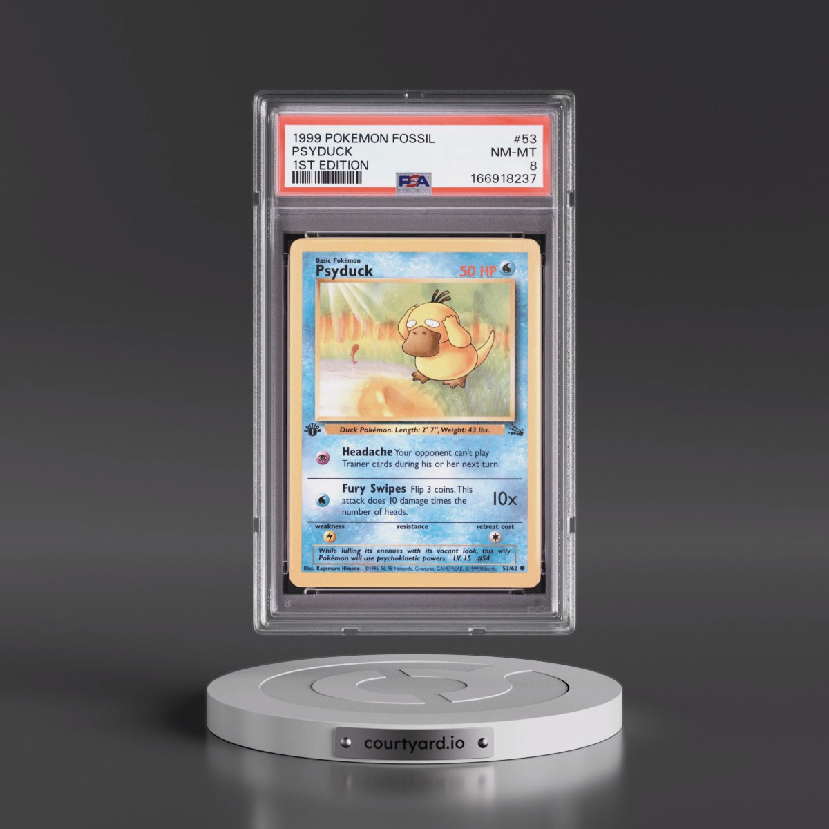 1999 Pokémon Fossil #53 Psyduck - 1st Edition (PSA 8 NM-MT)