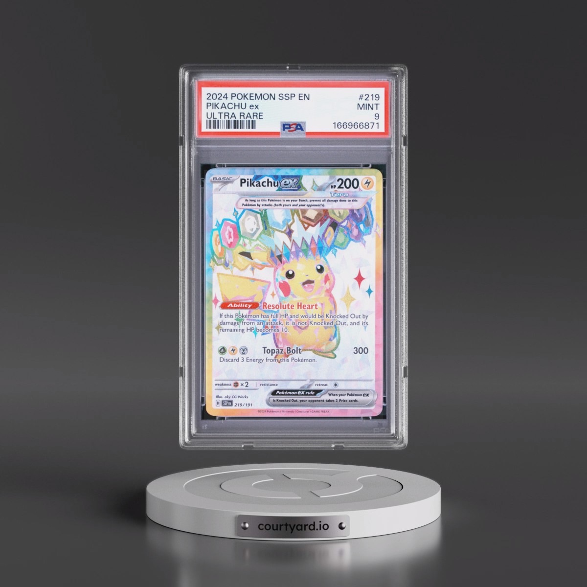 2024 Pokémon Ssp EN-Surging Sparks #219 Pikachu EX - Holo Ultra Rare (PSA 9 MINT)
