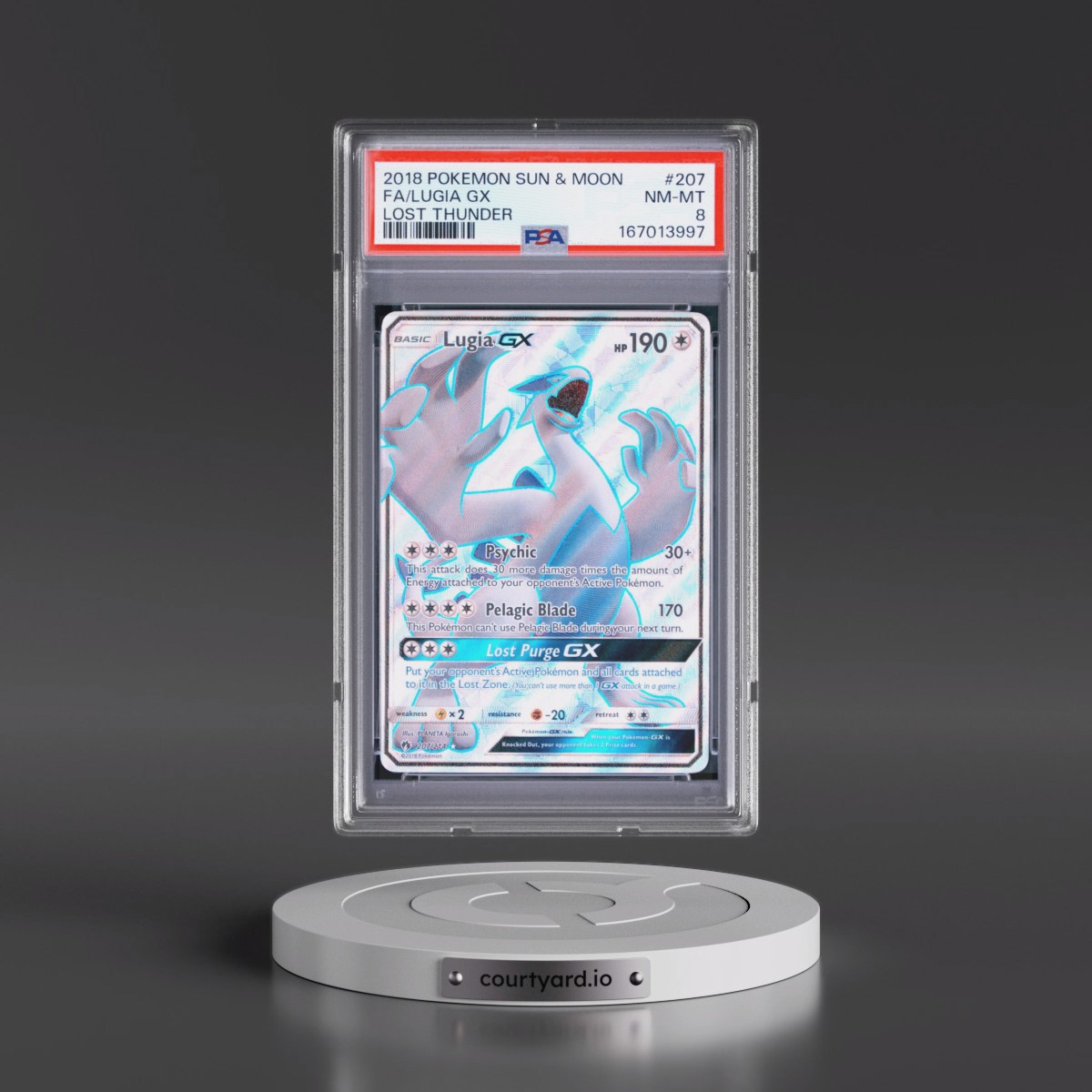 2018 Pokémon Sun & Moon Lost Thunder #207 Lugia GX - Holo Full Art (PSA 8 NM-MT)