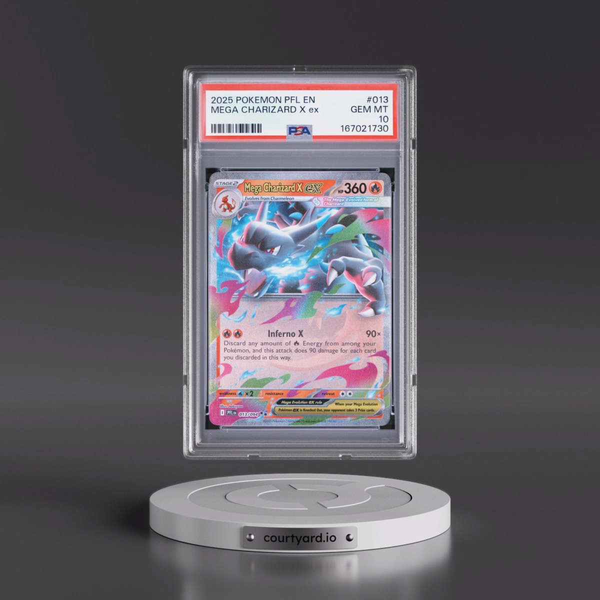 2025 Pokémon Pfl EN-Phantasmal Flames #013 Mega Charizard X EX - Holo (PSA 10 GEM MINT)