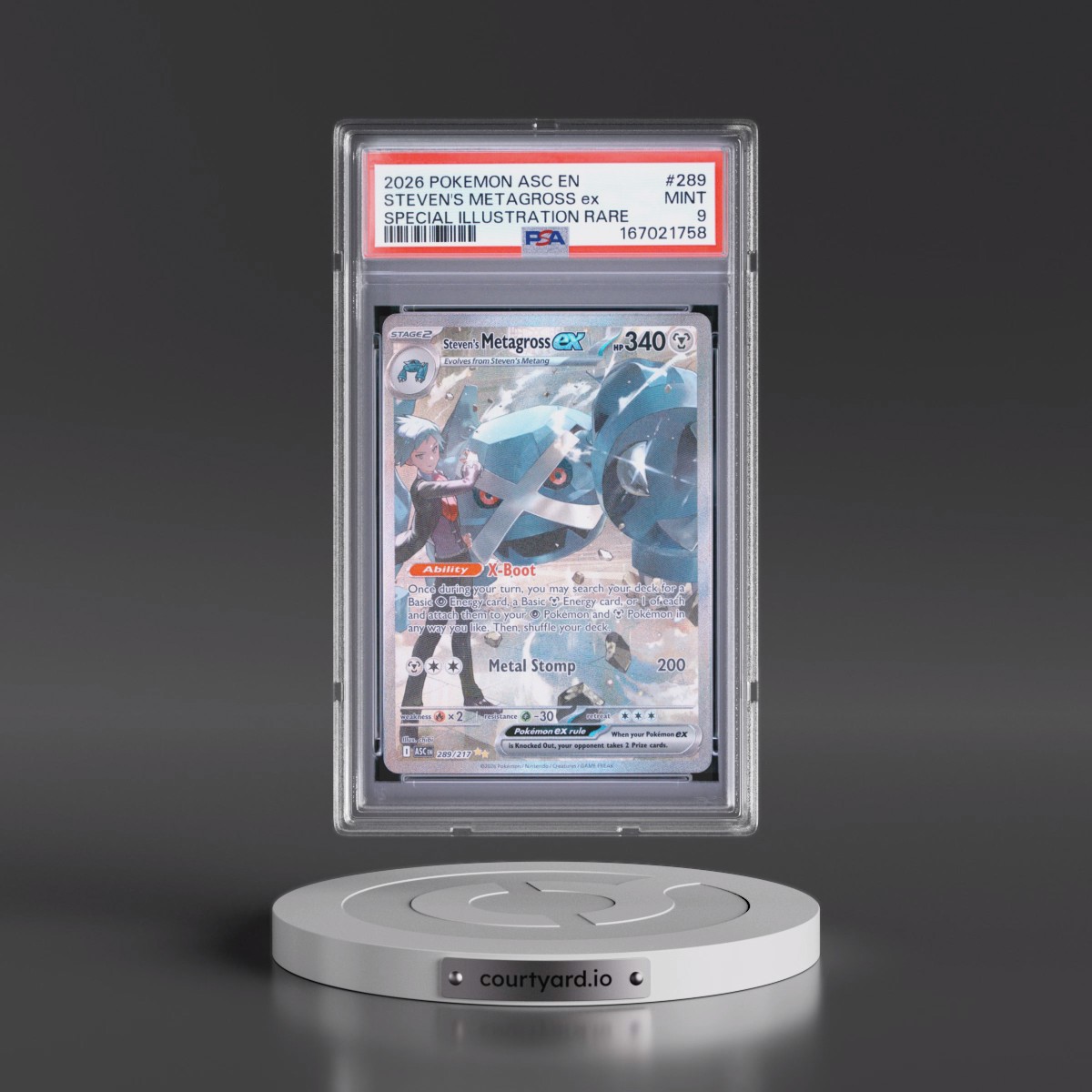 2026 Pokémon Asc EN-Ascended Heroes #289 Steven's Metagross EX - Holo Special Illustration Rare (PSA 9 MINT)
