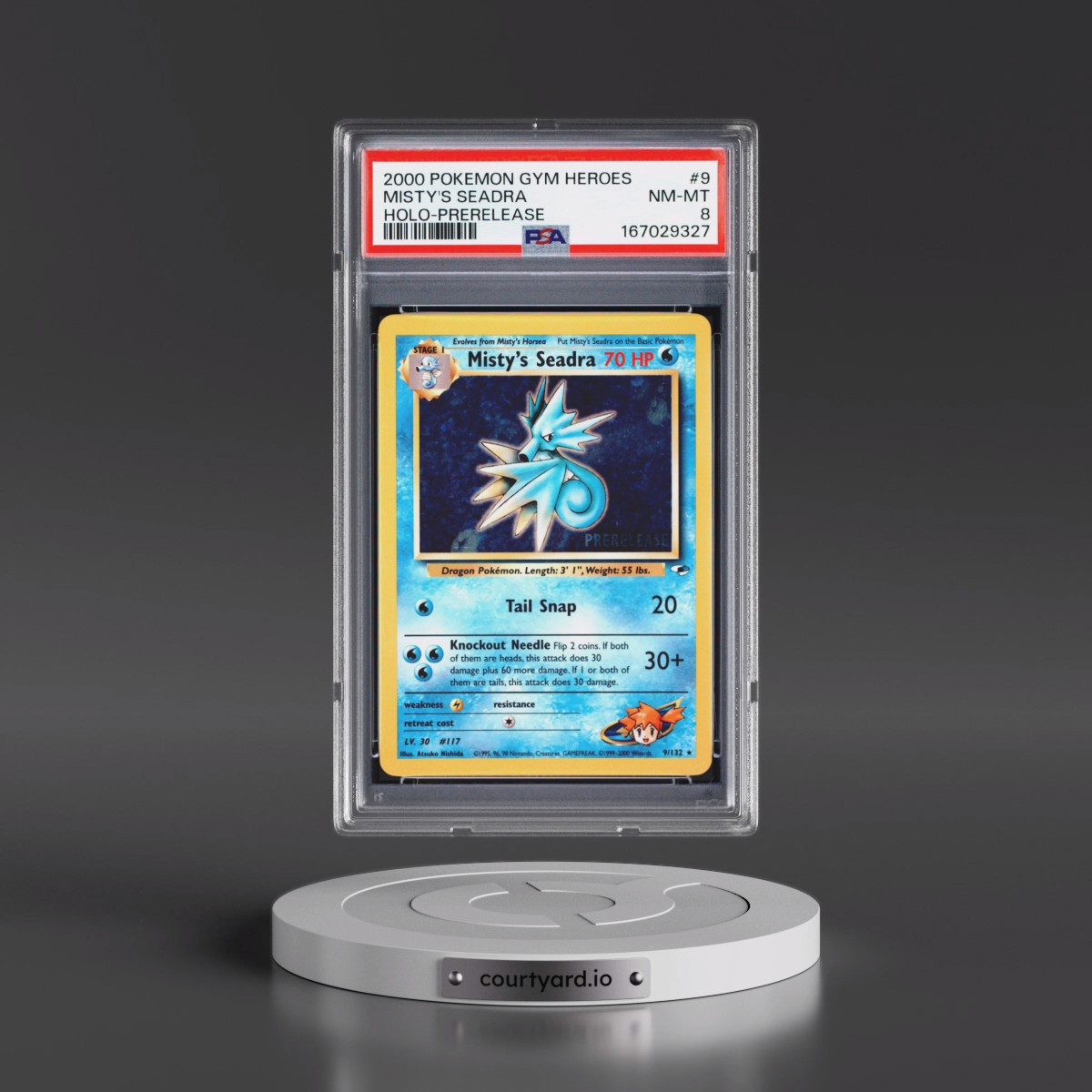 2000 Pokémon Gym Heroes #9 Misty's Seadra - Holo-Prerelease (PSA 8 NM-MT)