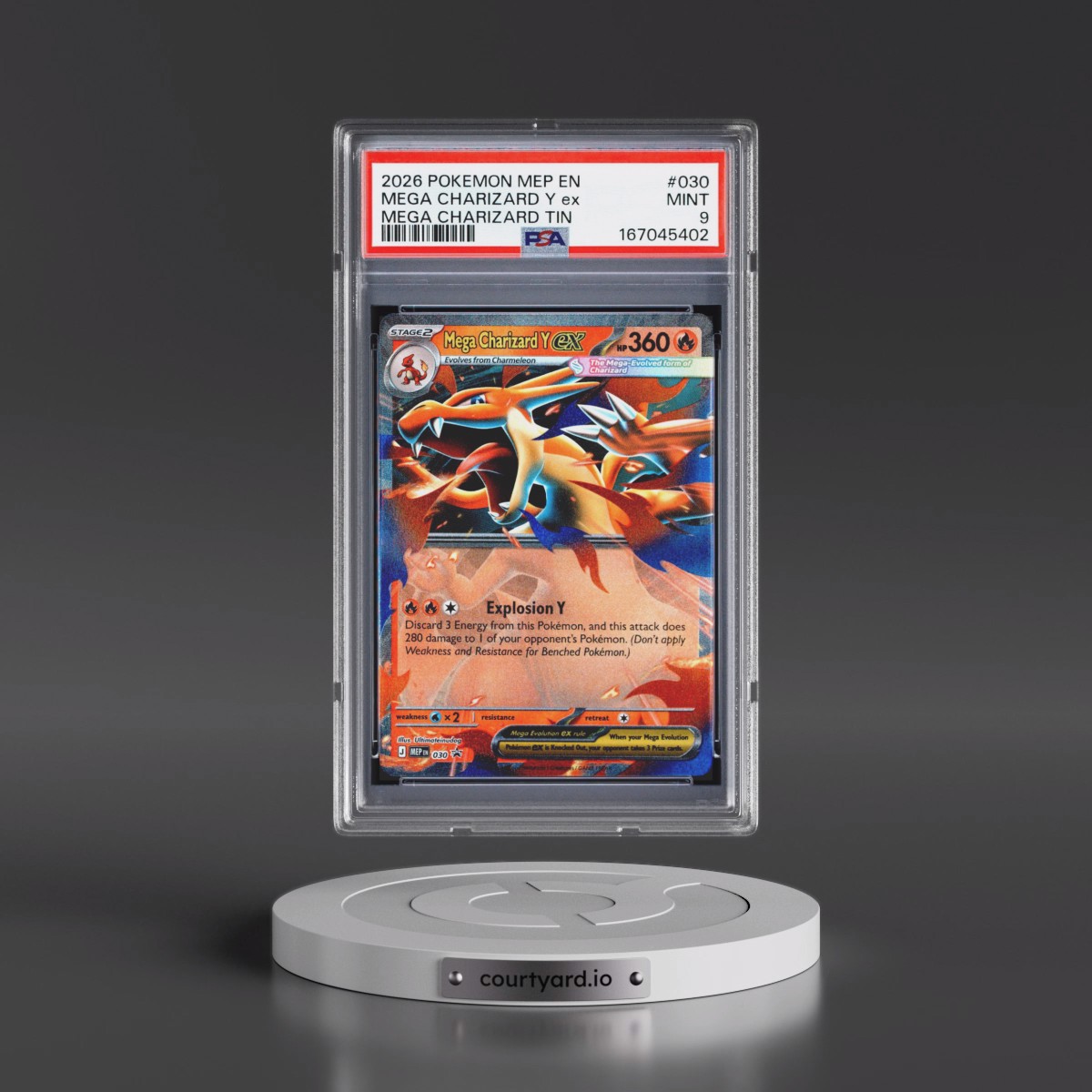 2026 Pokémon Mep EN-Me Black Star Promo #030 Mega Charizard Y EX - Holo Mega Charizard Tin (PSA 9 MINT)