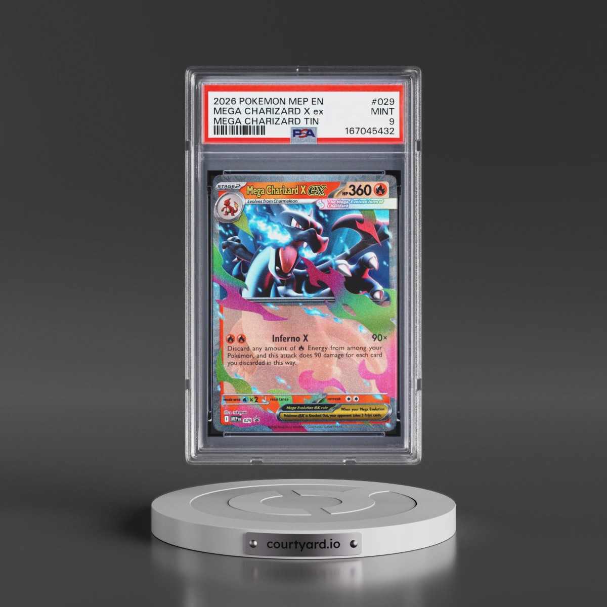 2026 Pokémon Mep EN-Me Black Star Promo #029 Mega Charizard X EX - Holo Mega Charizard Tin (PSA 9 MINT)
