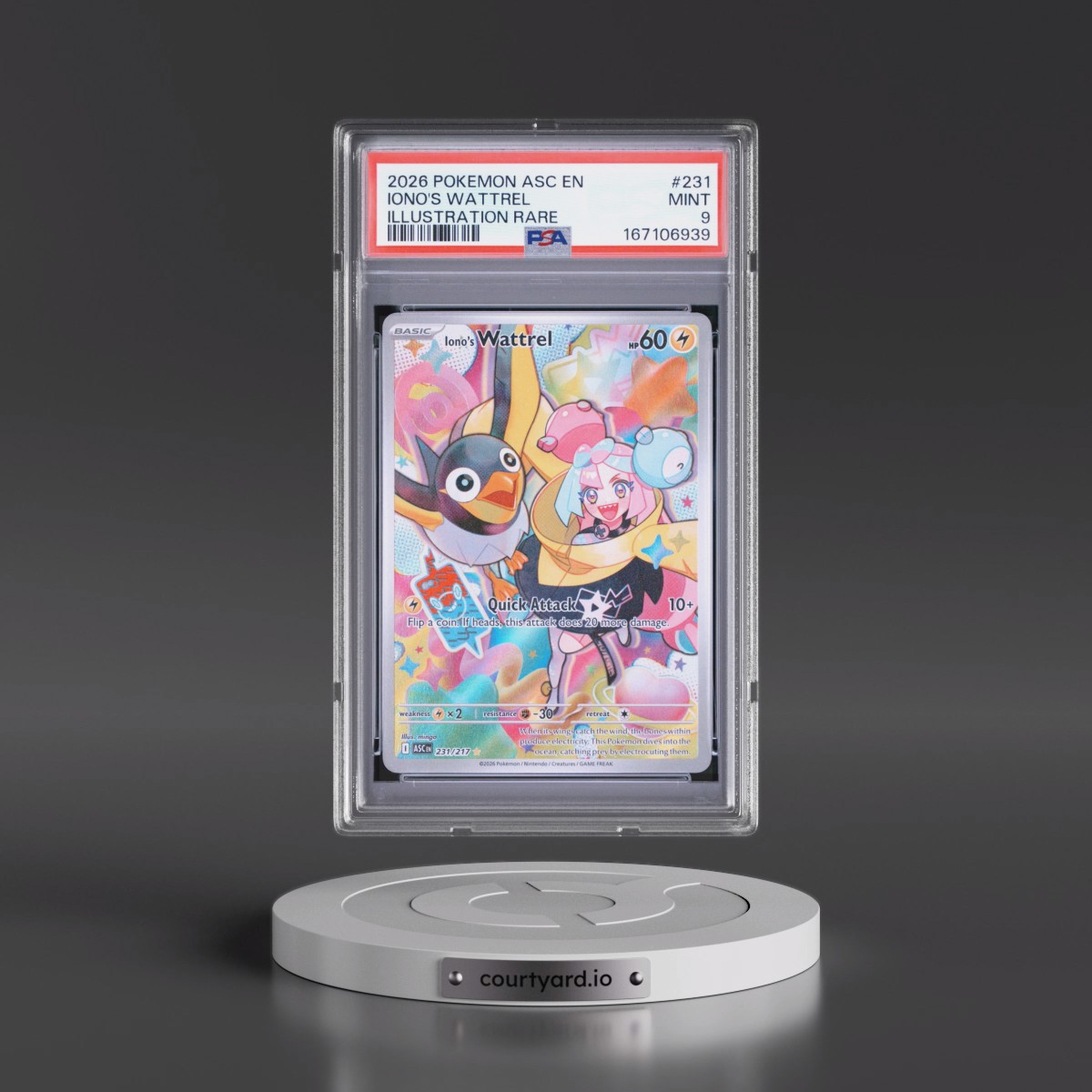 2026 Pokémon Asc EN-Ascended Heroes #231 Iono's Wattrel - Illustration Rare (PSA 9 MINT)