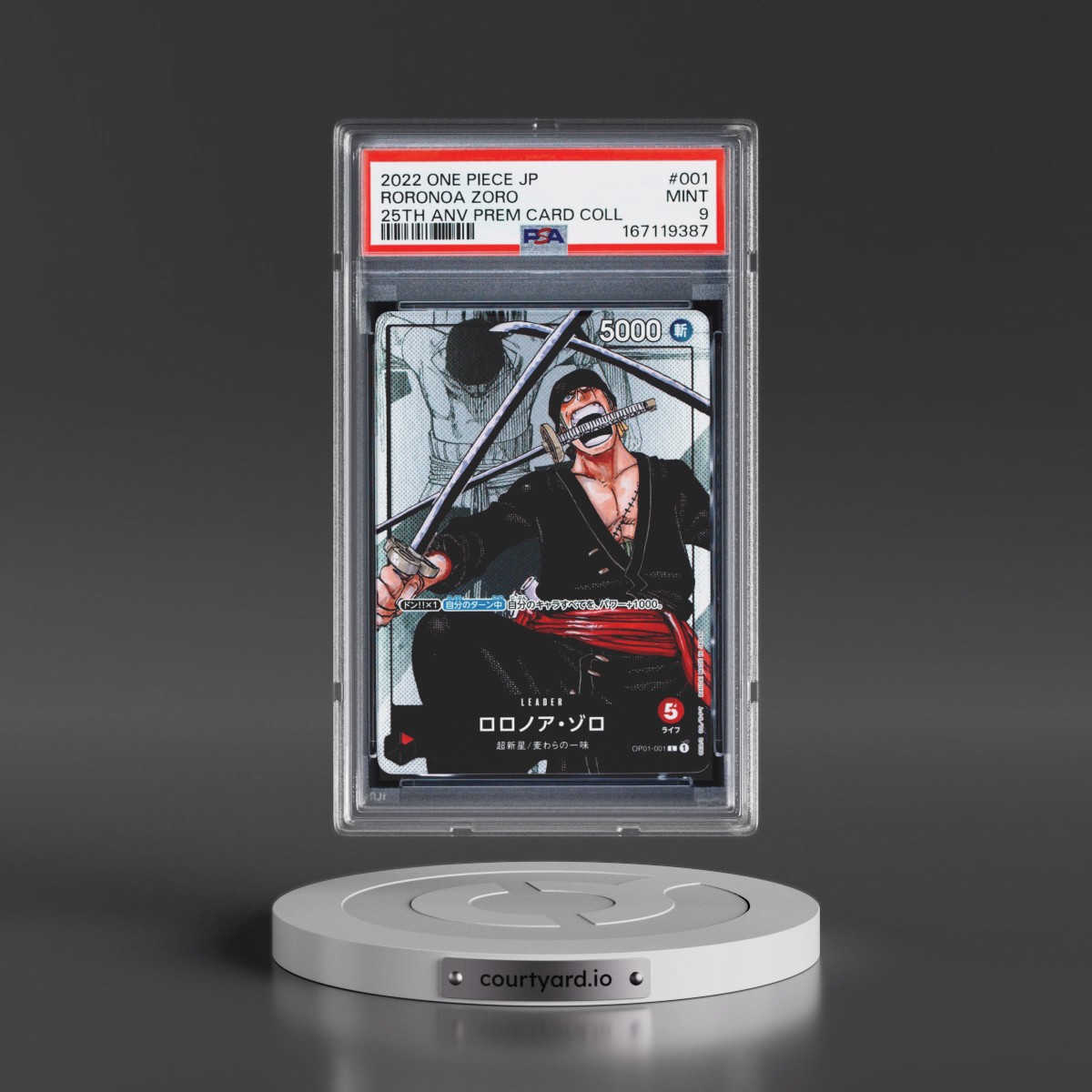 2022 One Piece Japanese 25th Anniversary Premium Card Collection #001 Roronoa Zoro (PSA 9 MINT)