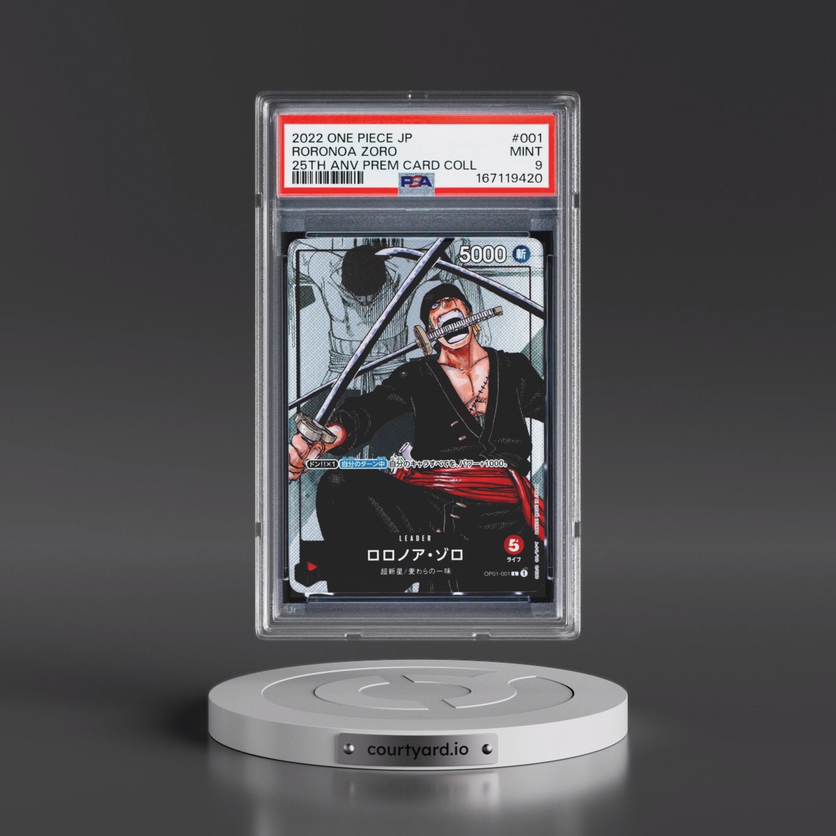 2022 One Piece Japanese 25th Anniversary Premium Card Collection #001 Roronoa Zoro (PSA 9 MINT)