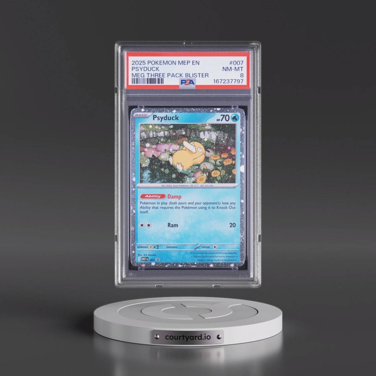 2025 Pokémon Mep EN-Me Black Star Promo #007 Psyduck - Mega Evolution Three Pack Blister (PSA 8 NM-MT)