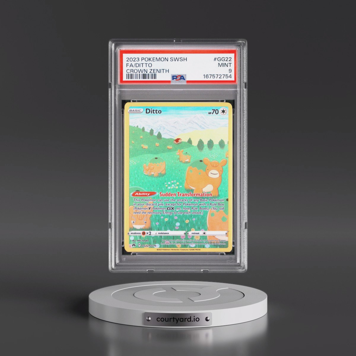 2023 Pokémon Sword and Shield Crown Zenith #GG22 Ditto - Full Art (PSA 9 MINT)