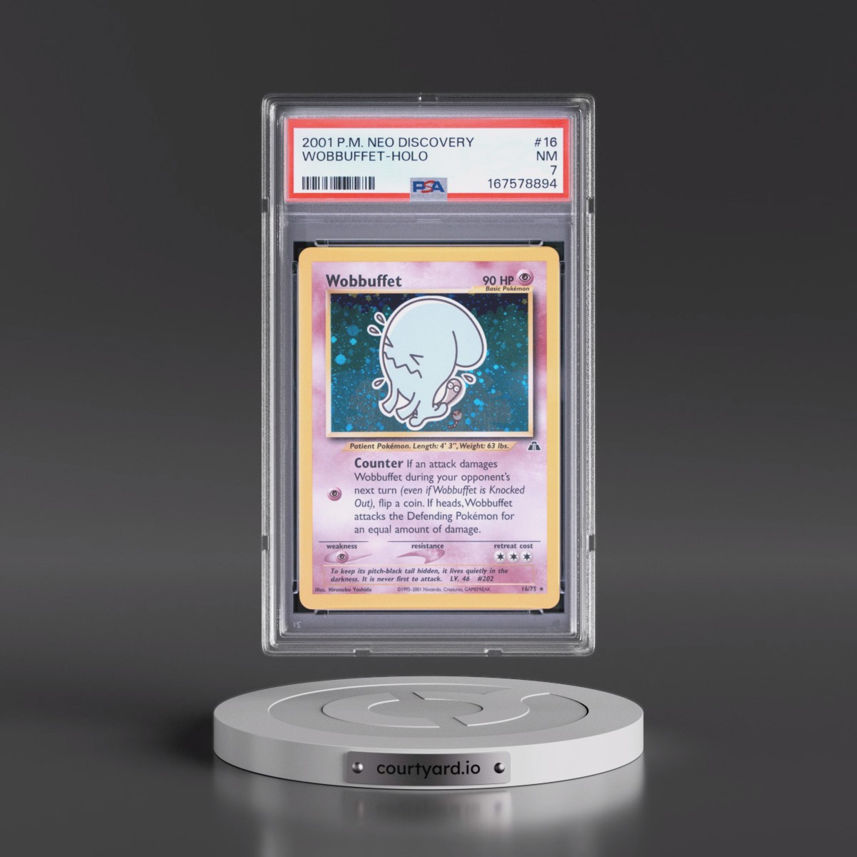 2001 Pokémon Neo Discovery #16 Wobbuffet - Holo (PSA 7 NM)