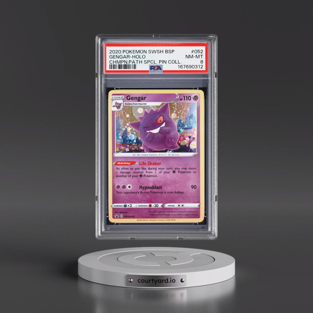 2020 Pokémon Swsh Black Star Promo Gengar - Holo Champion's Path Special Pin Collection #052 PSA 8