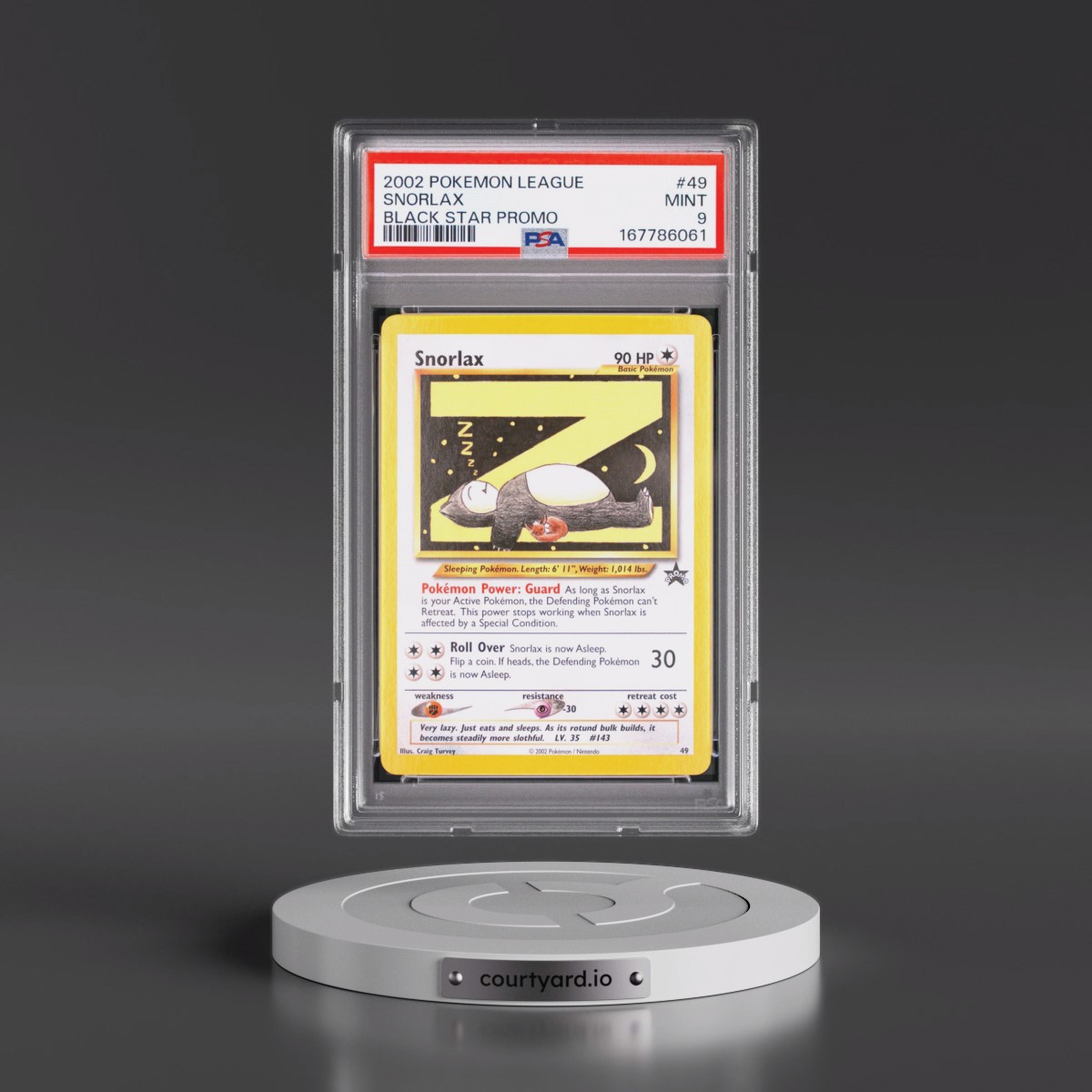 2002 Pokémon League Promo Black Star #49 Snorlax (PSA 9 MINT)