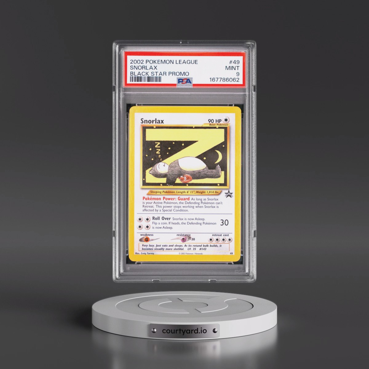 2002 Pokémon League Promo Black Star #49 Snorlax (PSA 9 MINT)