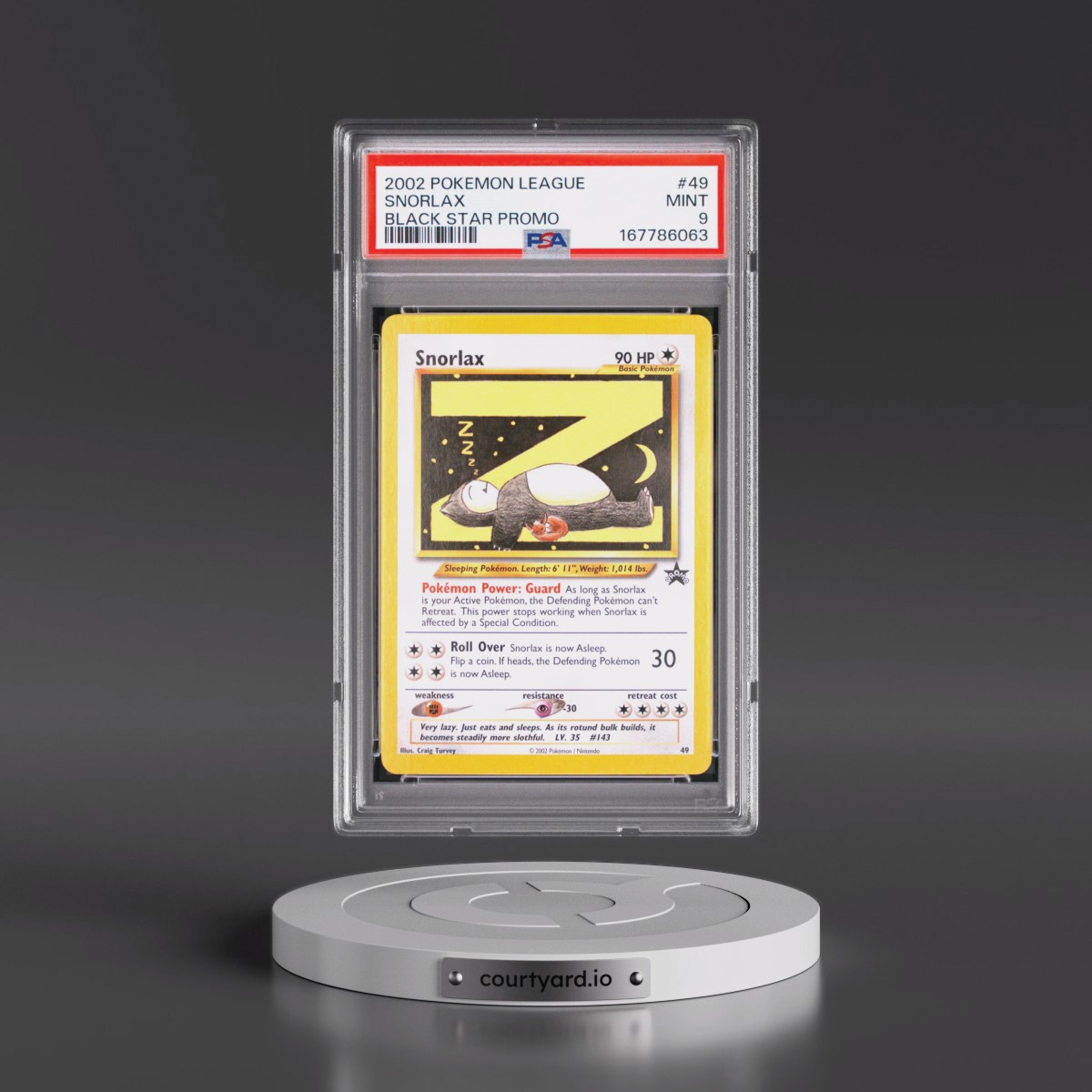 2002 Pokémon League Promo Black Star #49 Snorlax (PSA 9 MINT)