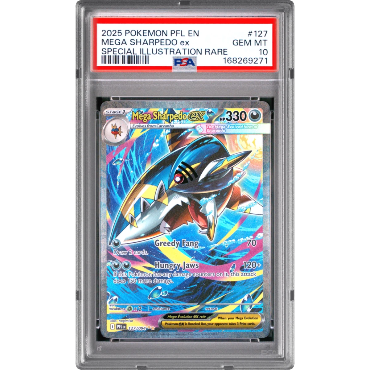 2025 Pokémon Pfl EN-Phantasmal Flames #127 Mega Sharpedo EX - Holo Special Illustration Rare (PSA 10 GEM MINT)