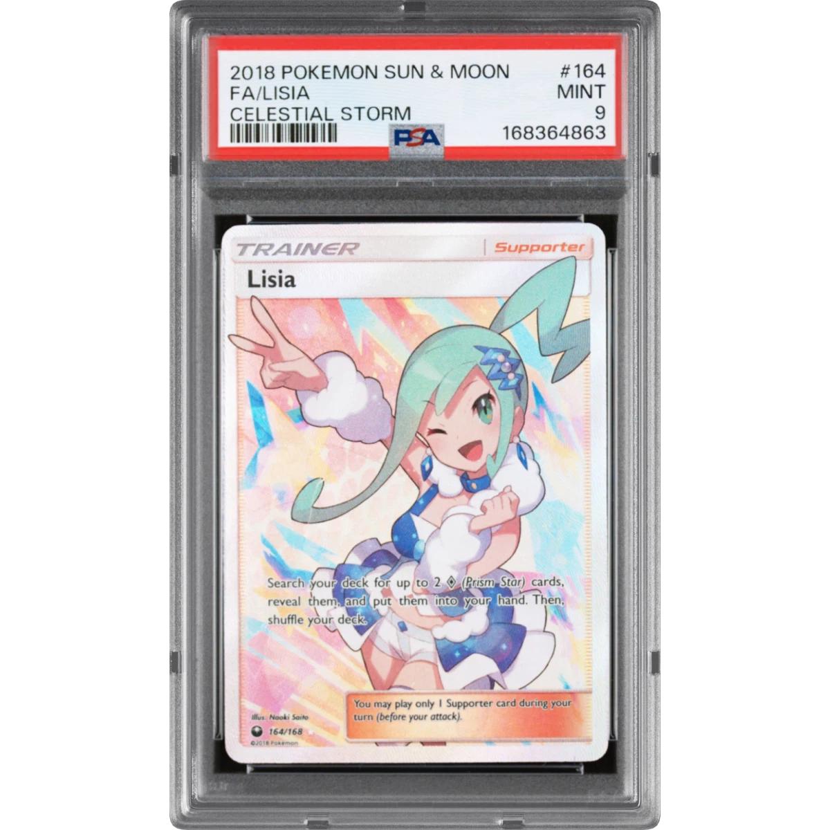 2018 Pokémon Sun & Moon Celestial Storm #164 Lisia - Full Art (PSA 9 MINT)
