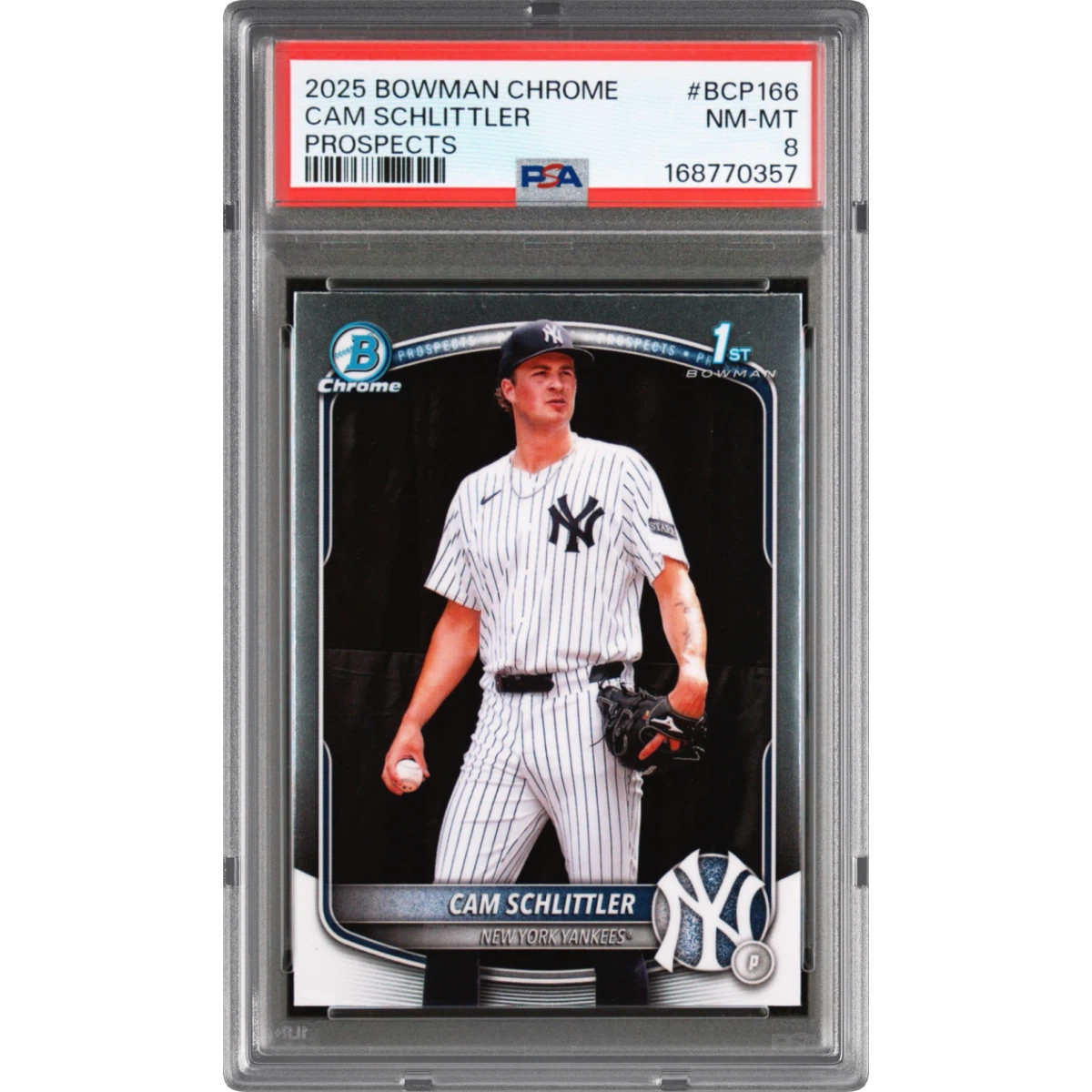2025 Bowman Chrome Prospects #BCP166 Cam Schlittler (PSA 8 NM-MT)