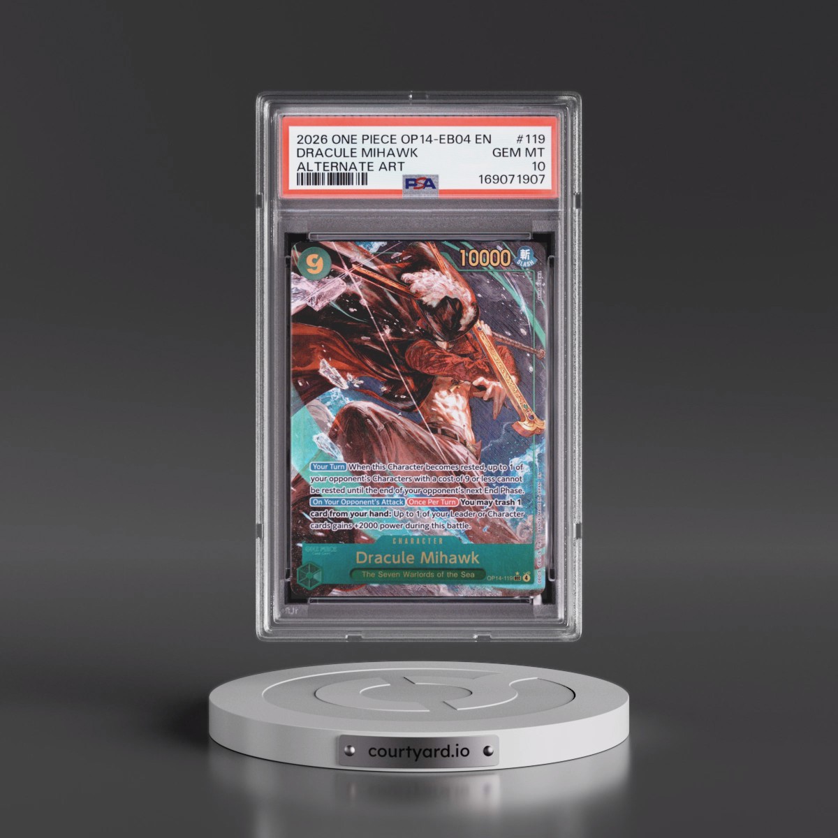 2026 One Piece OP14-EB04-the Azure Sea's Seven #119 Dracule Mihawk - Alternate Art (PSA 10 GEM MINT)
