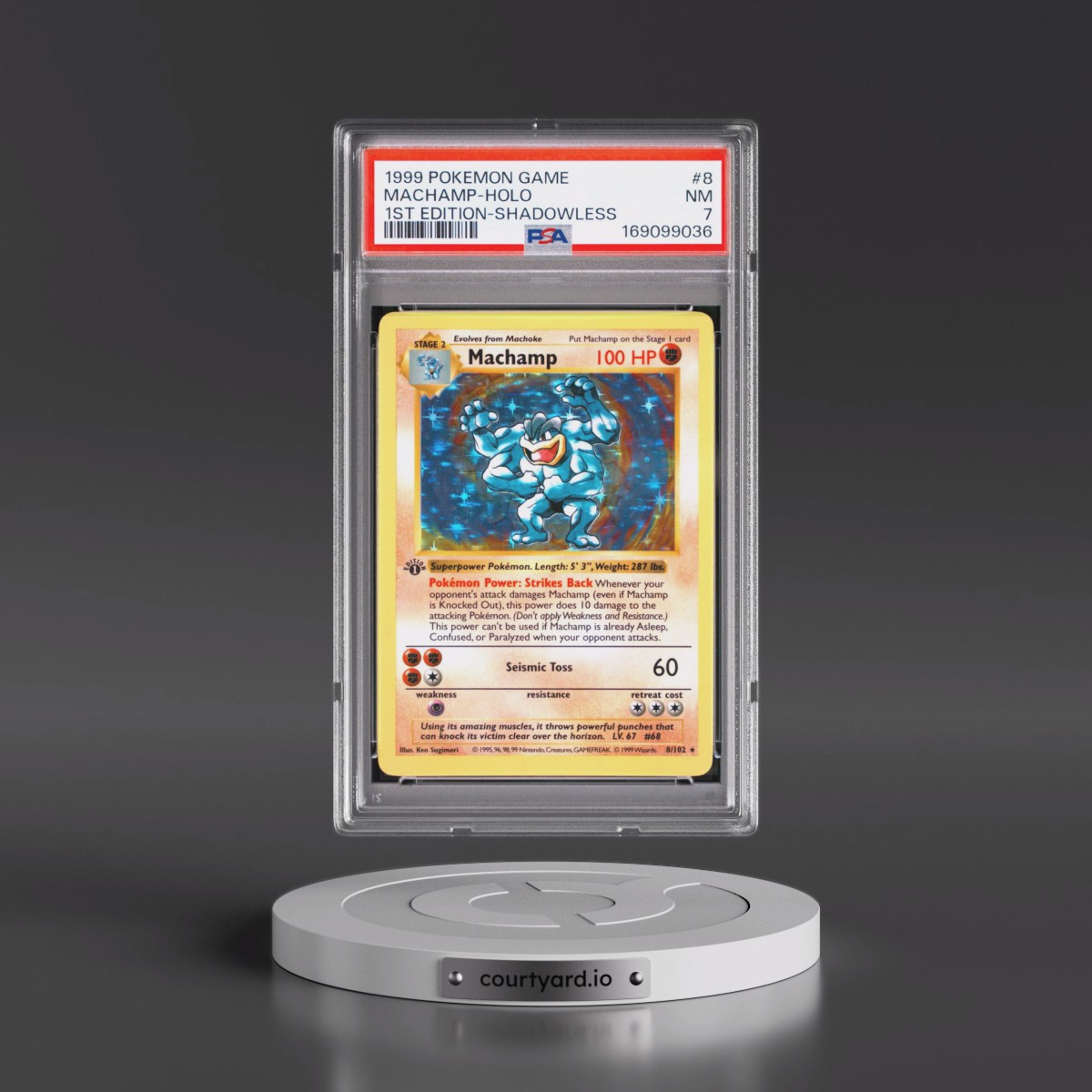 1999 Pokémon Game #8 Machamp - 1st Edition Holo Shadowless (PSA 7 NM)