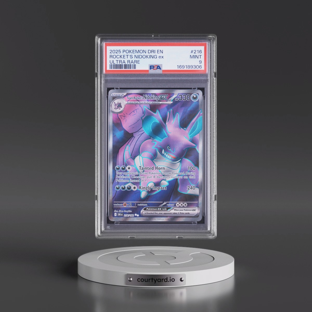 2025 Pokémon Dri EN-Destined Rivals #216 Team Rocket's Nidoking EX - Holo Ultra Rare (PSA 9 MINT)