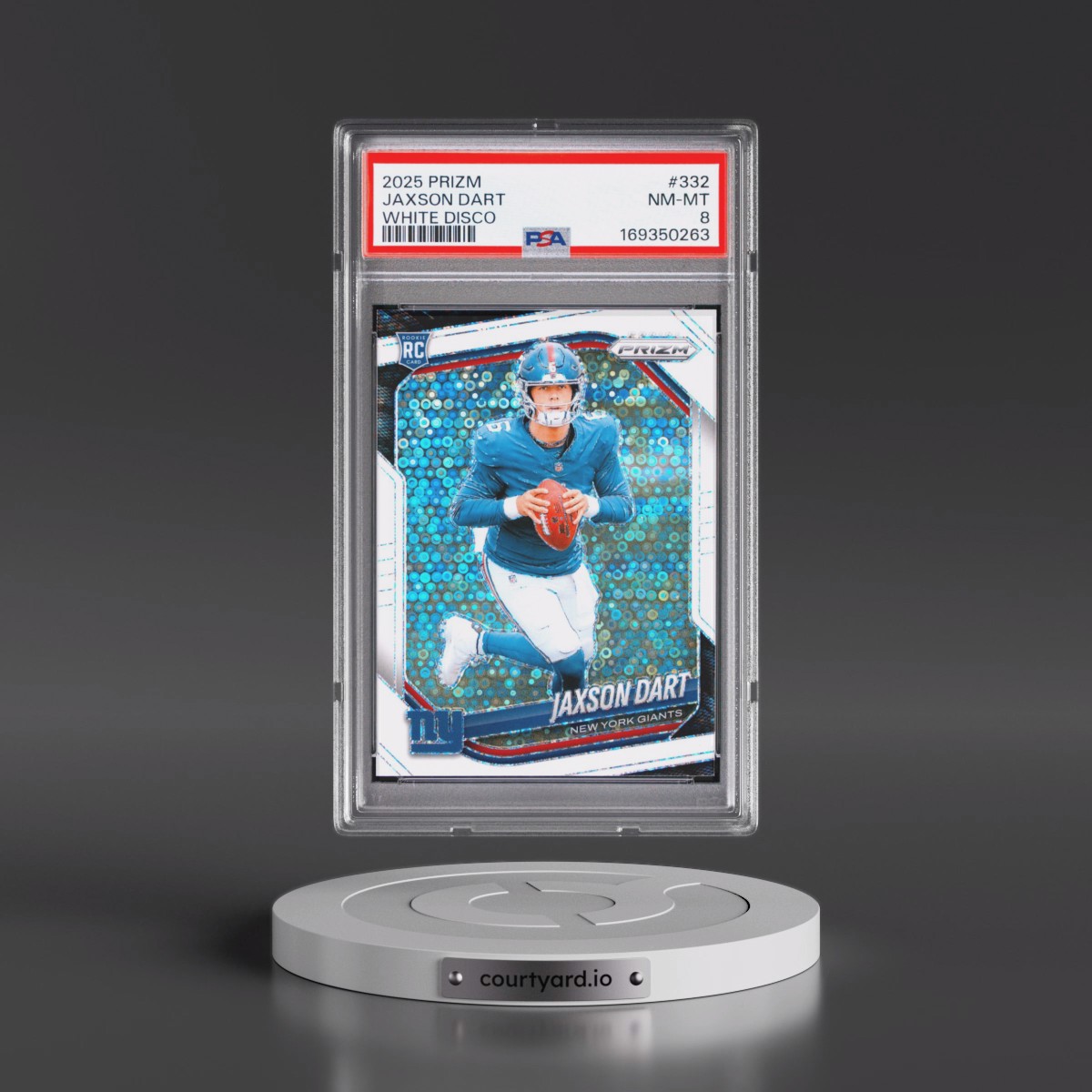 2025 Panini Prizm #332 Jaxson Dart - White Disco (PSA 8 NM-MT)