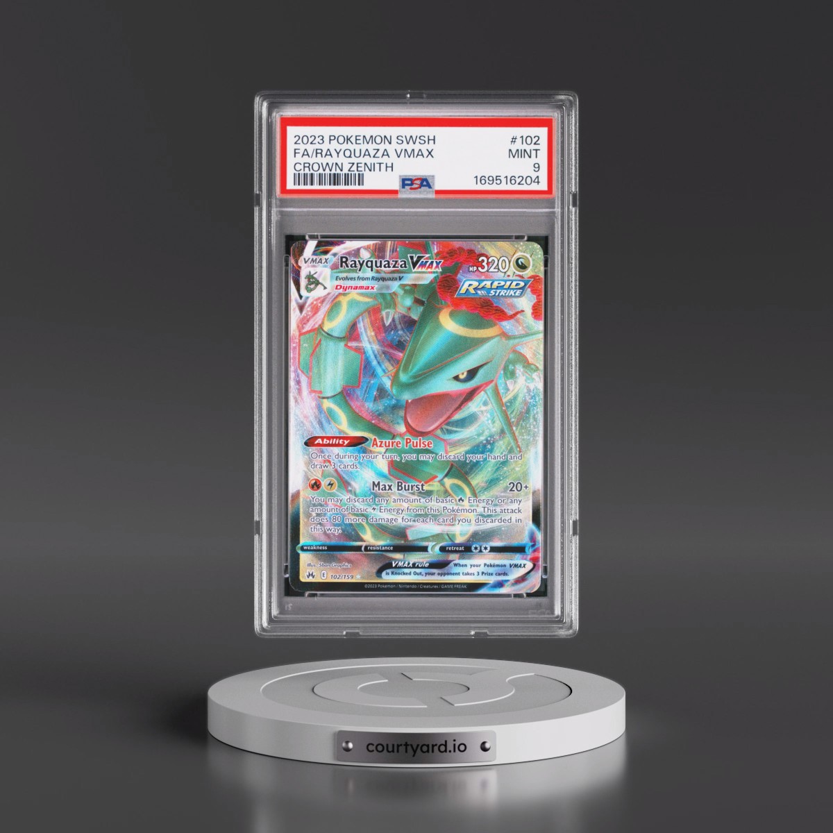 2023 Pokémon Sword and Shield Crown Zenith Rayquaza Vmax - Full Art #102 PSA 9