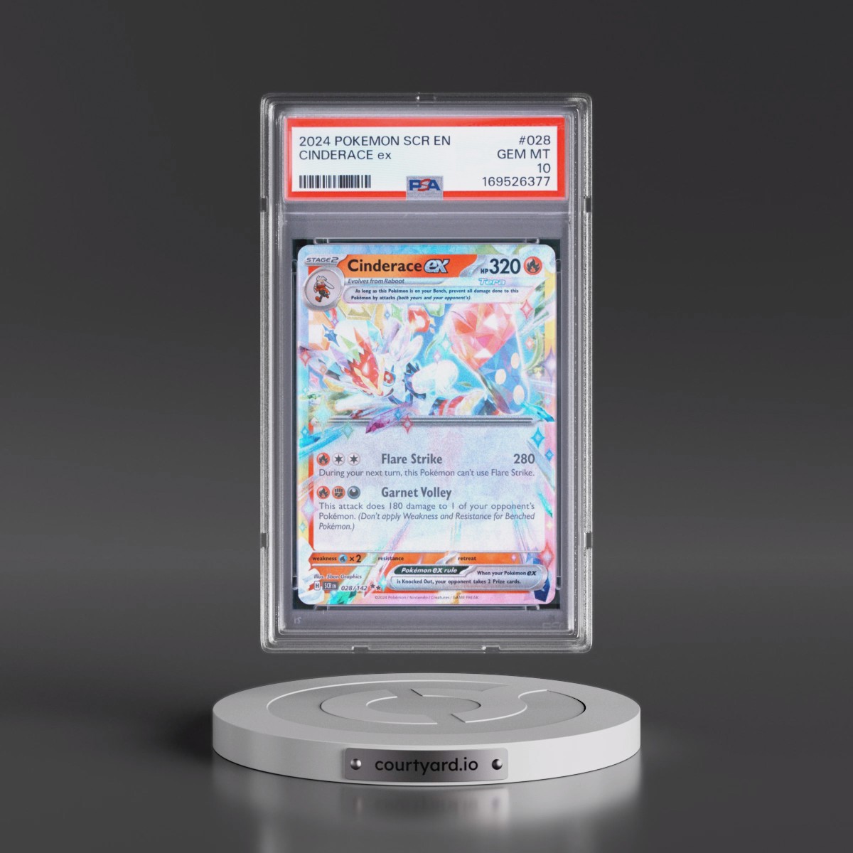 2024 Pokémon Scr EN-Stellar Crown #028 Cinderace EX - Holo (PSA 10 GEM MINT)