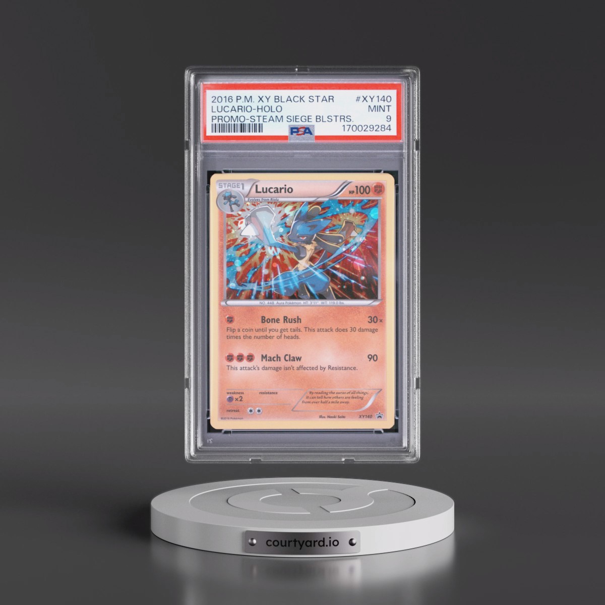 2016 Pokémon XY Black Star Promo Lucario - Holo Steam Siege Blisters #XY140 PSA 9