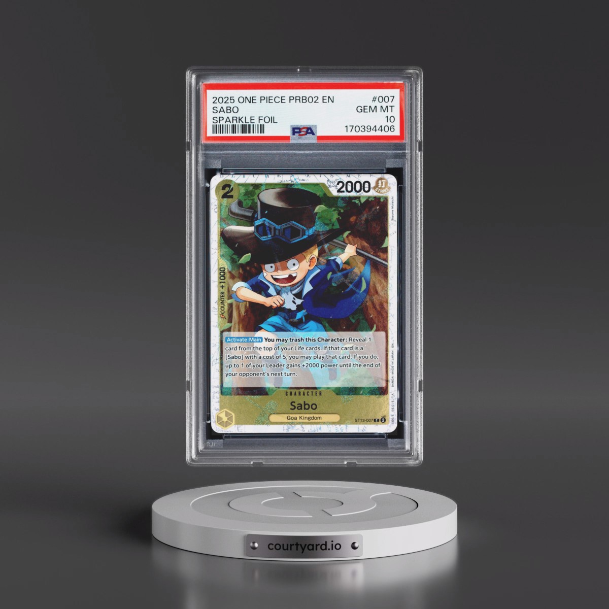 2025 One Piece PRB02-Premium Booster -One Piece Card the Best- Vol.2 Sabo - Sparkle Foil #007 PSA 10