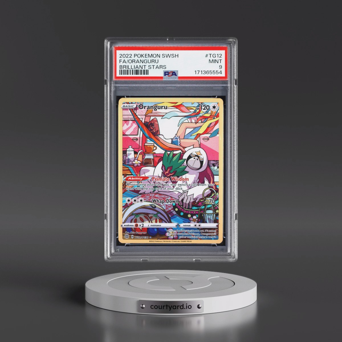 2022 Pokémon Sword & Shield Brilliant Stars #TG12 Oranguru - Full Art (PSA 9 MINT)