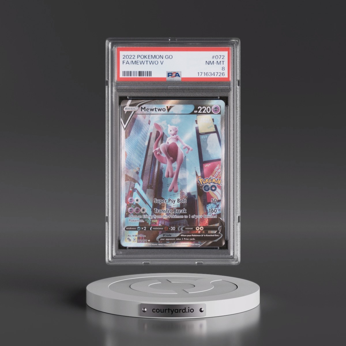 2022 Pokémon Go #072 Mewtwo V - Holo Full Art (PSA 8 NM-MT)