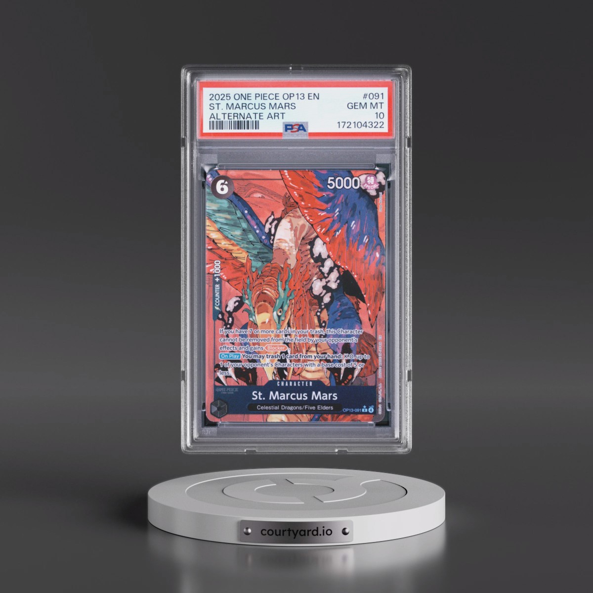 2025 One Piece OP13-Carrying on His Will #091 St. Marcus Mars - Alternate Art (PSA 10 GEM MINT)