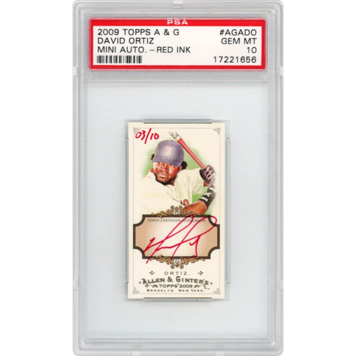 2009 Topps Allen & Ginter Autographs-Red Ink #AGADO David Ortiz - Mini-Red Ink (PSA 10 GEM MINT)