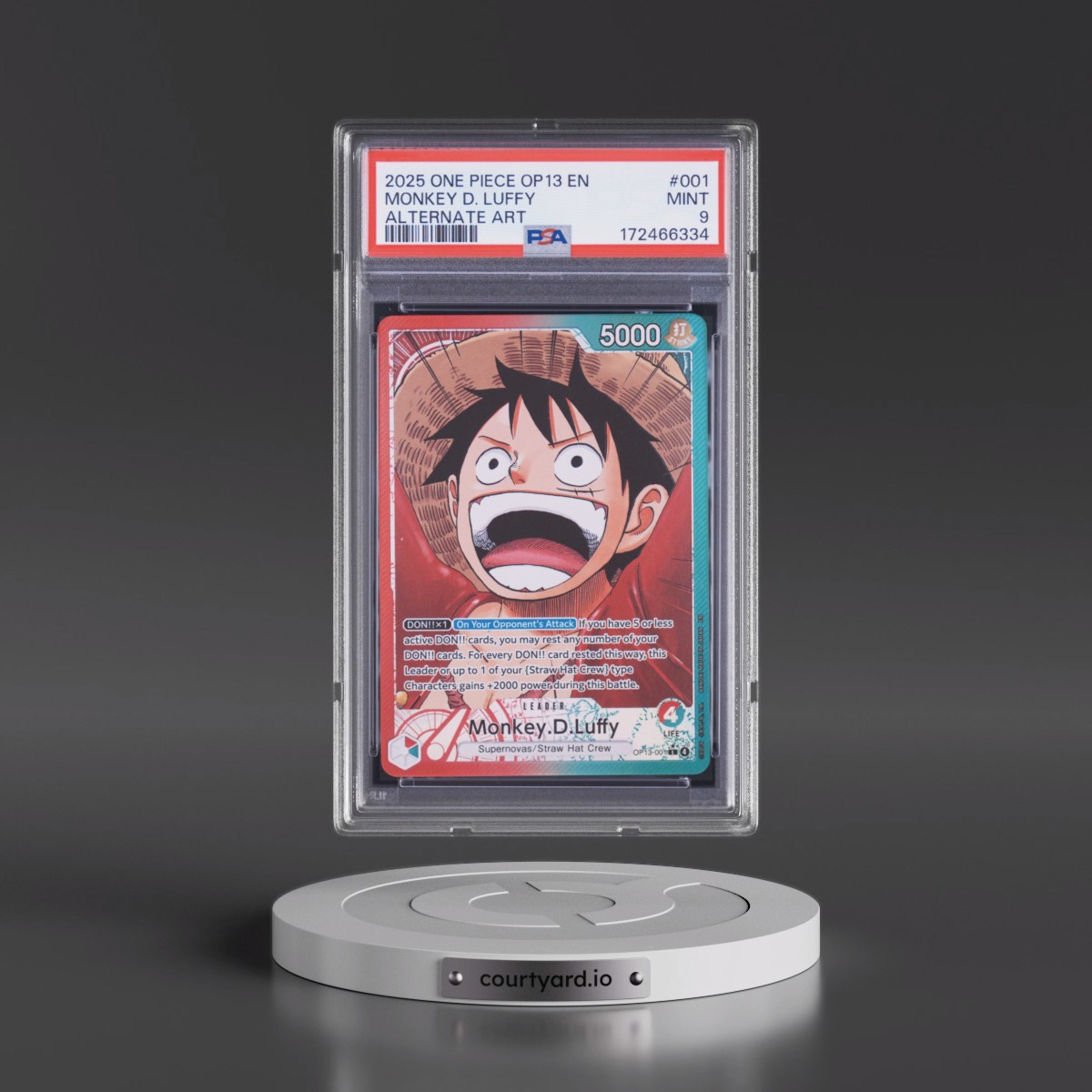 2025 One Piece OP13-Carrying on His Will #001 Monkey D. Luffy - Alternate Art (PSA 9 MINT)